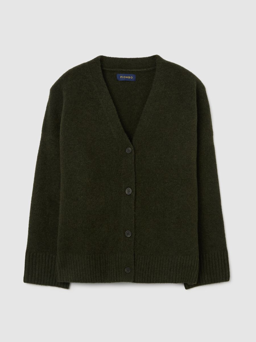 Cardigan verde scuro vestibilità over con scollo a V e bottoni_0