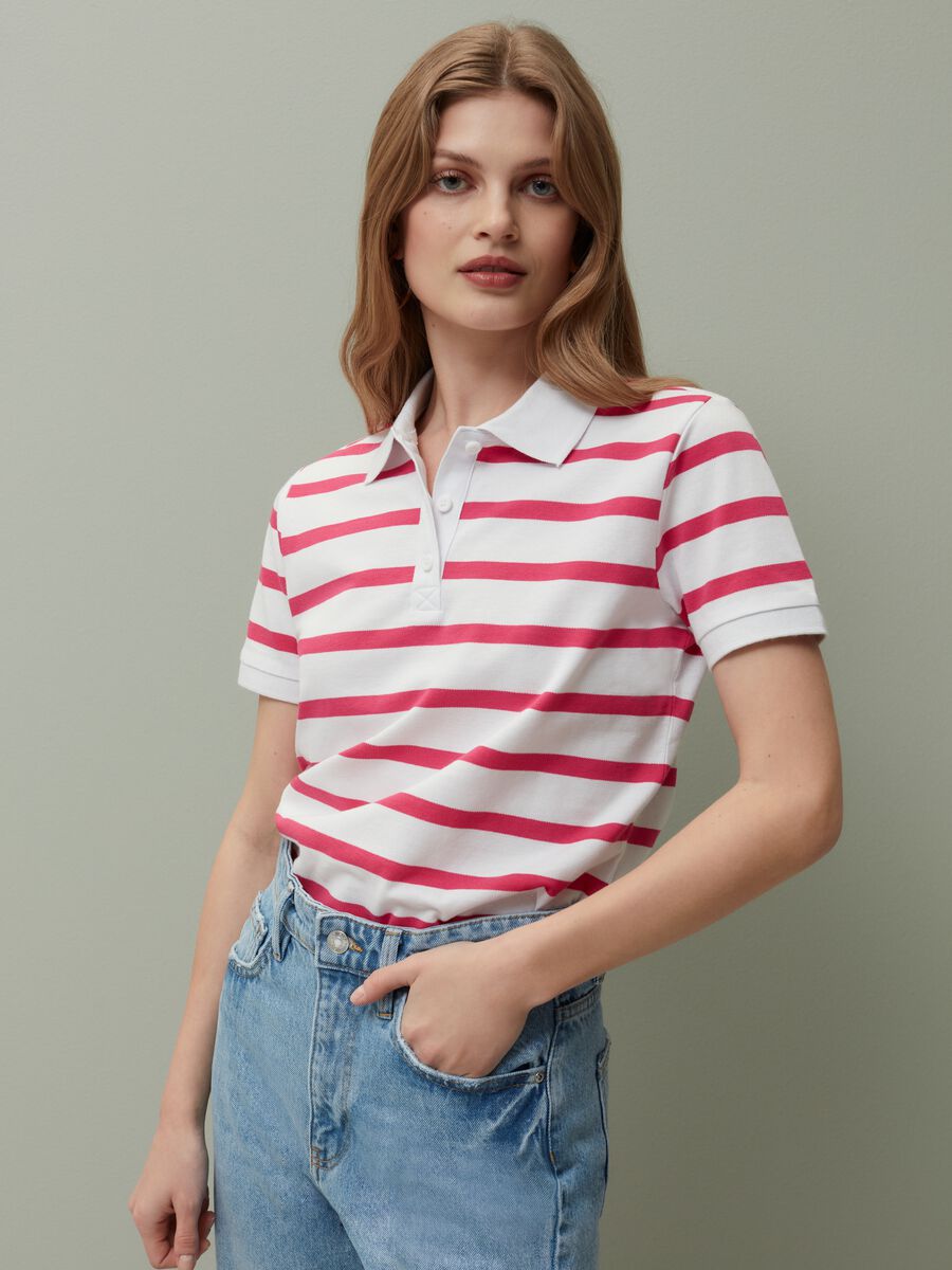 Striped pique polo shirt_0