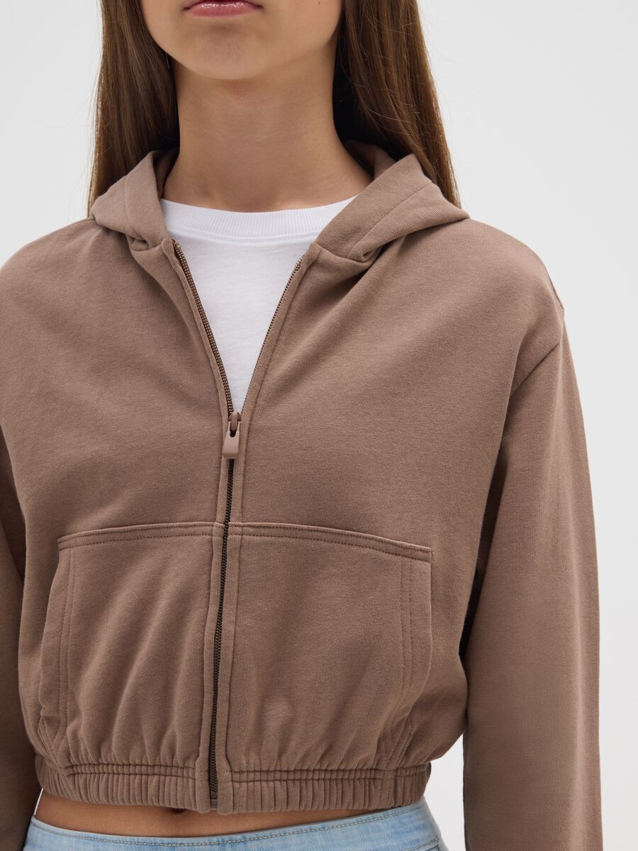 Felpa marrone da ragazza in misto cotone fitted full zip con cappuccio_2