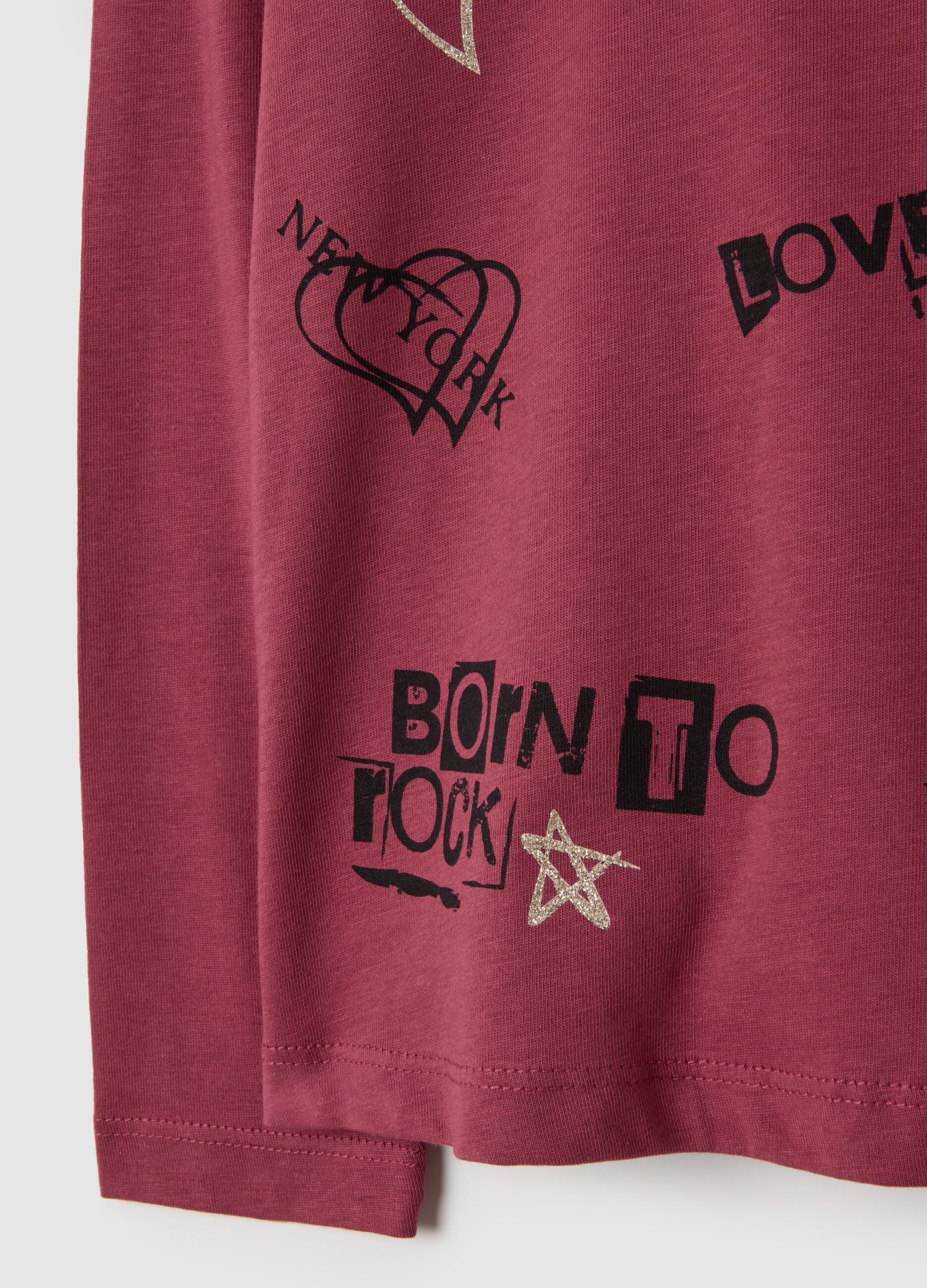 Girls' pure red cotton regular fit top with stars