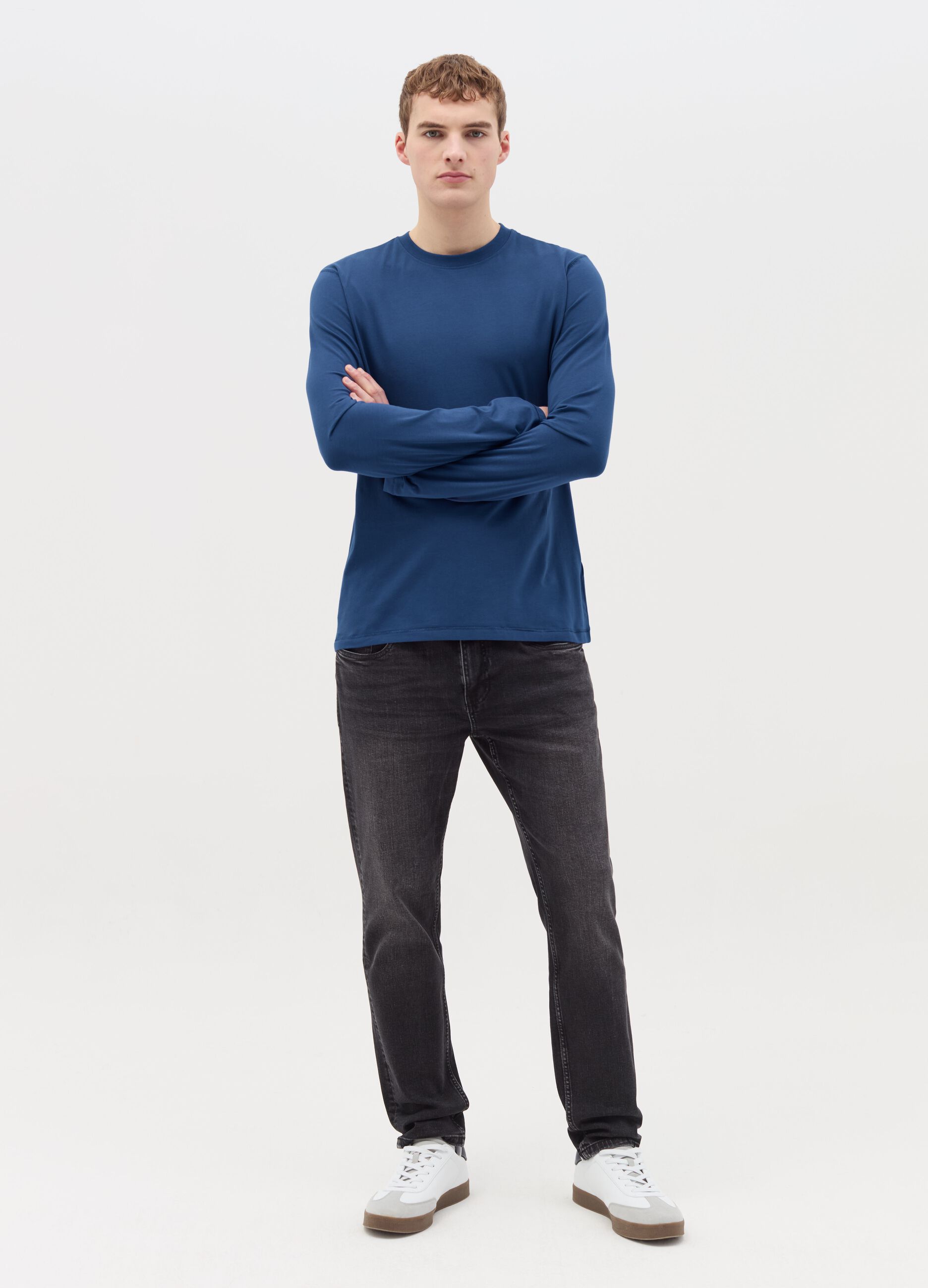 Long-sleeved T-shirt in stretch cotton