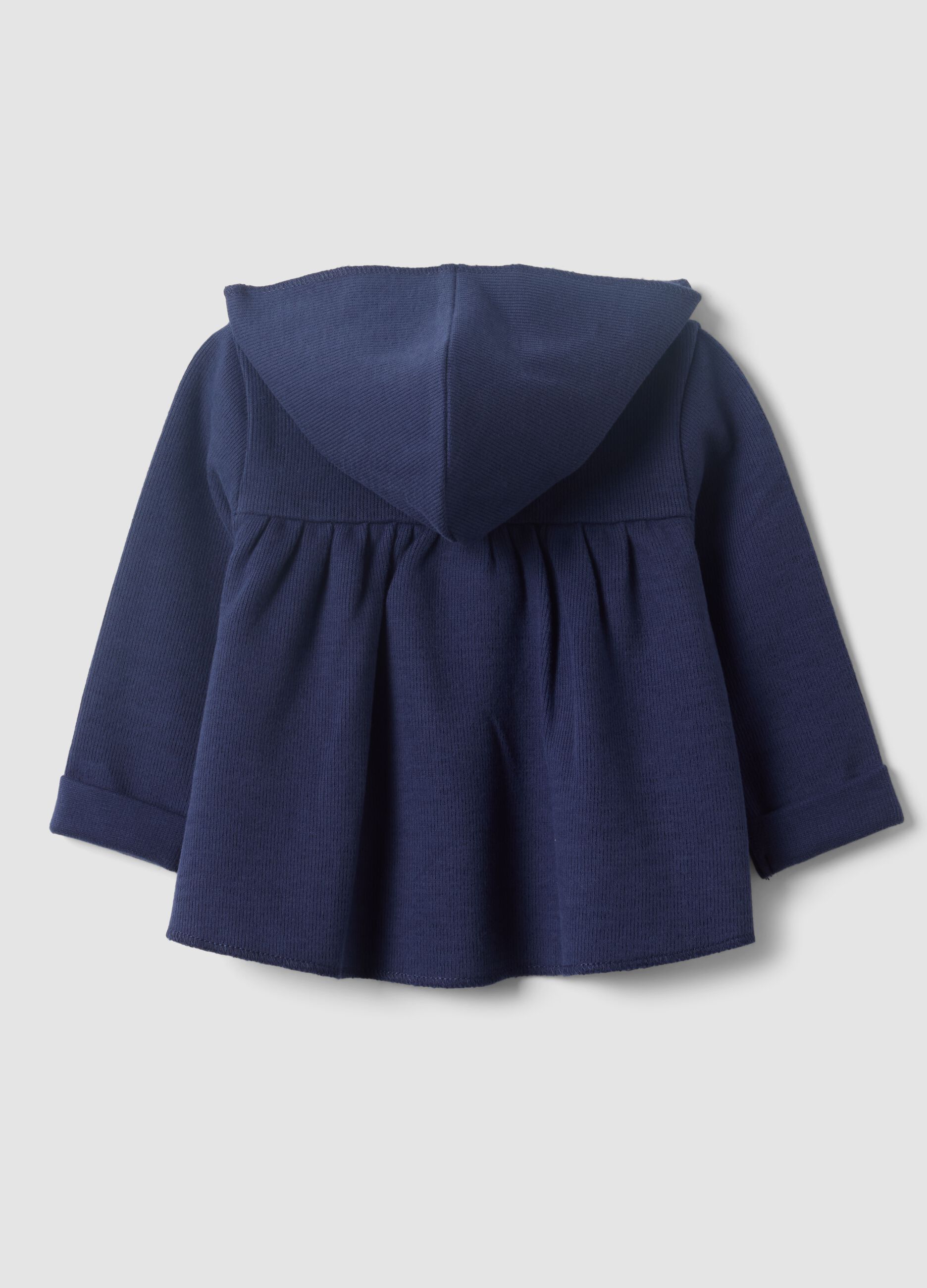 Blue organic cotton hooded sweatshirt for baby girl