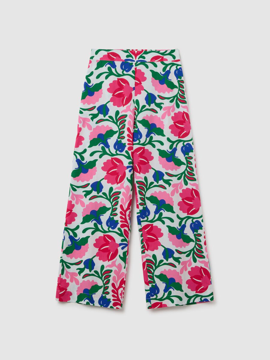 Women's multicolour pure cotton palazzo trousers, regular fit_4