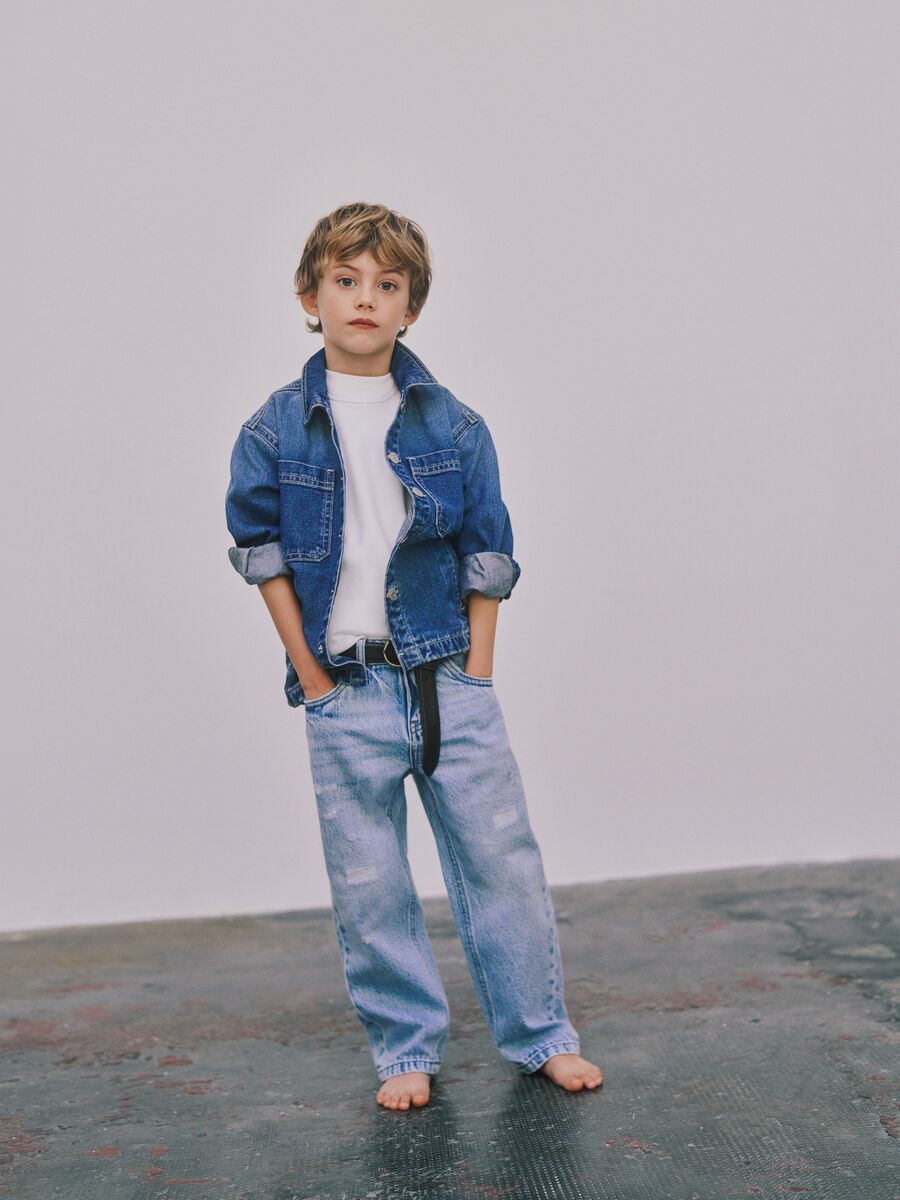 Boys&rsquo; pure cotton denim ripped jeans, comfort fit_0