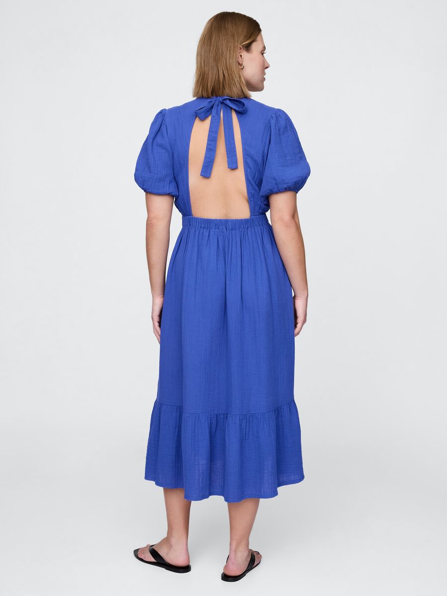 Abito midi blu a maniche corte_4