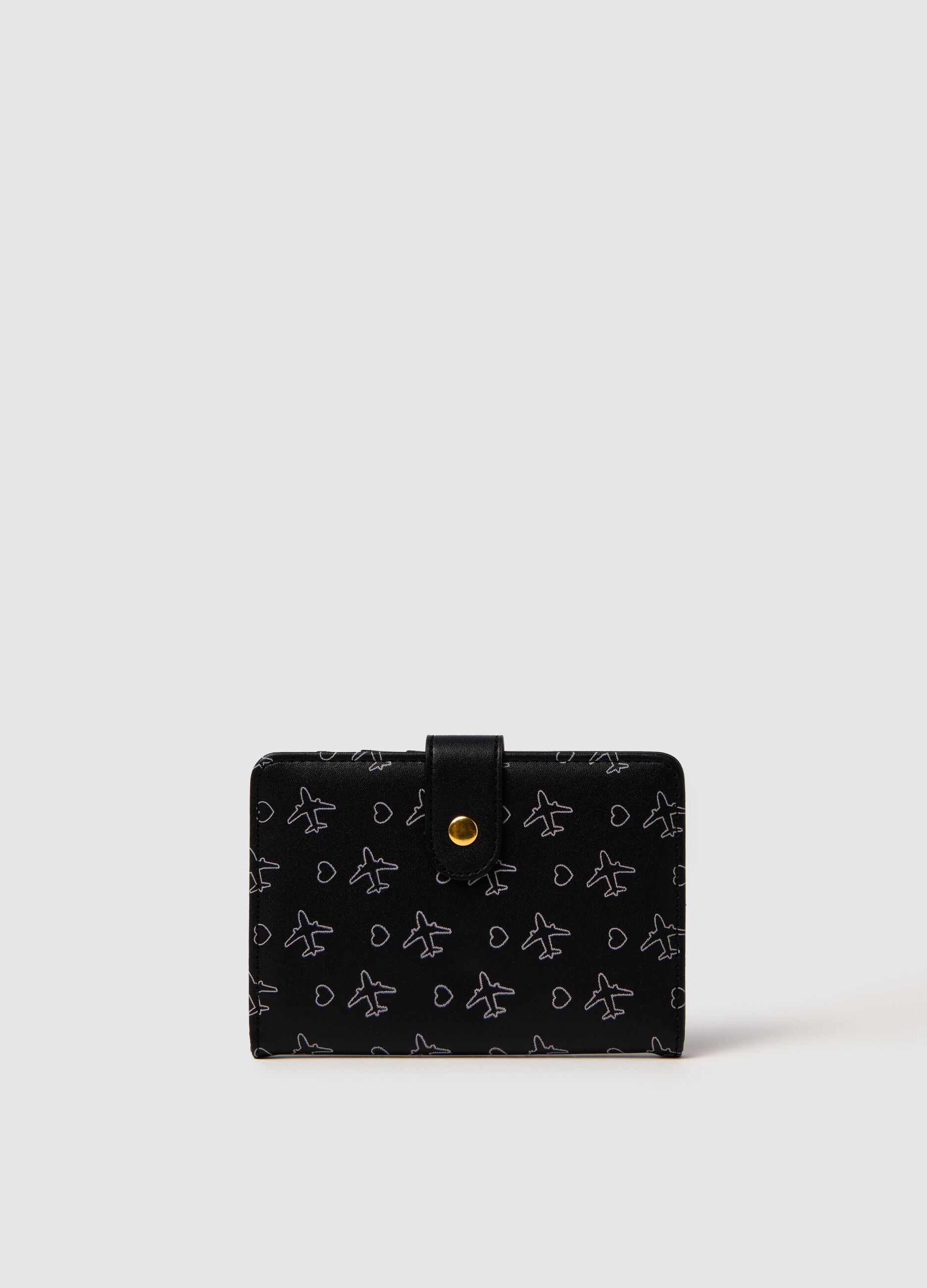 Women's multicolor PVC wallet with airplanes