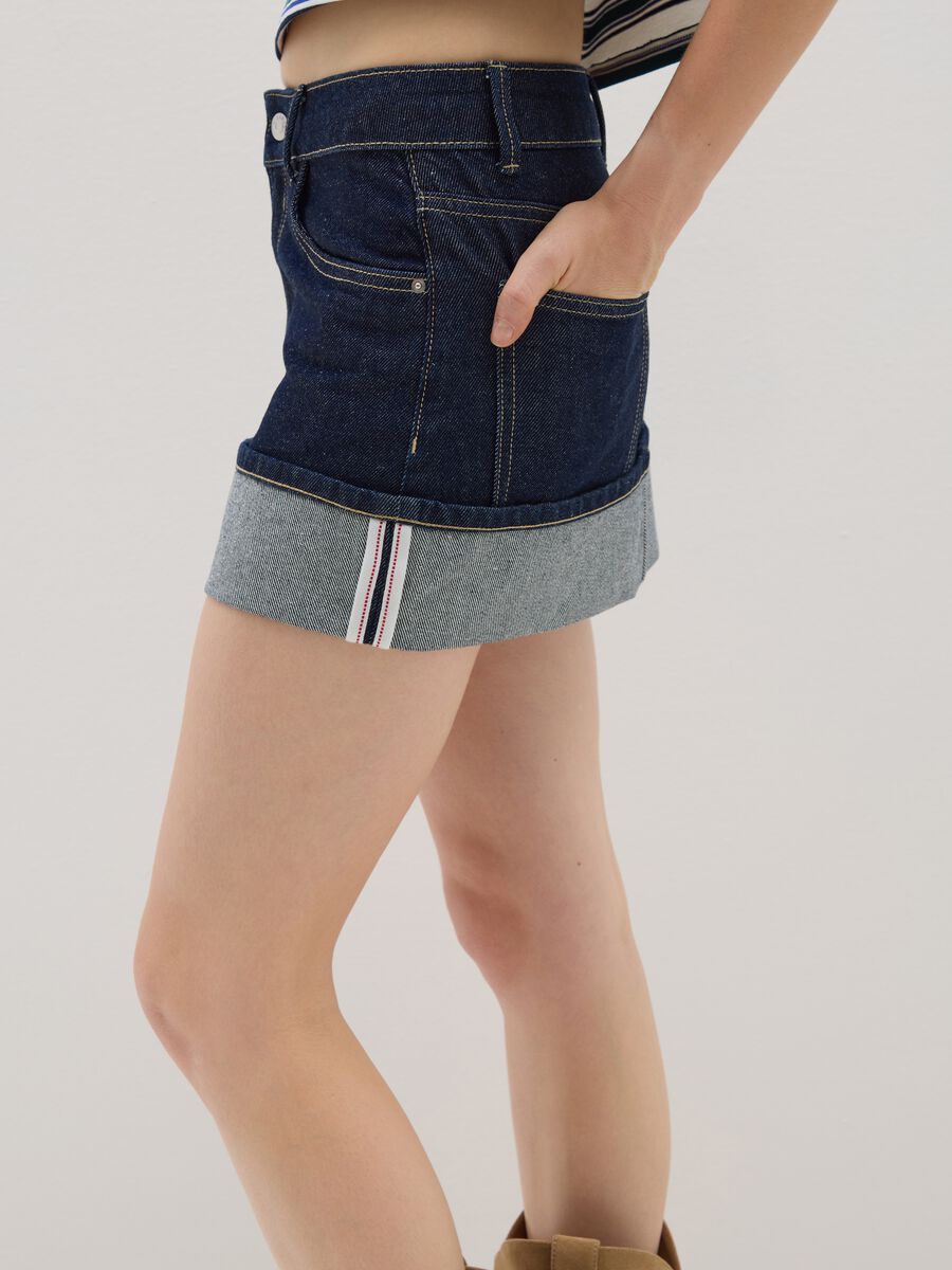 Minigonna in puro cotone multicolor regular fit con bordo risvoltato_3