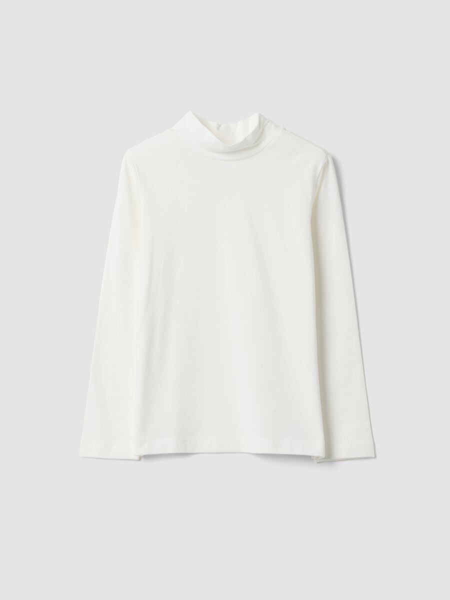 White long-sleeve stretch organic cotton crew-neck top_0