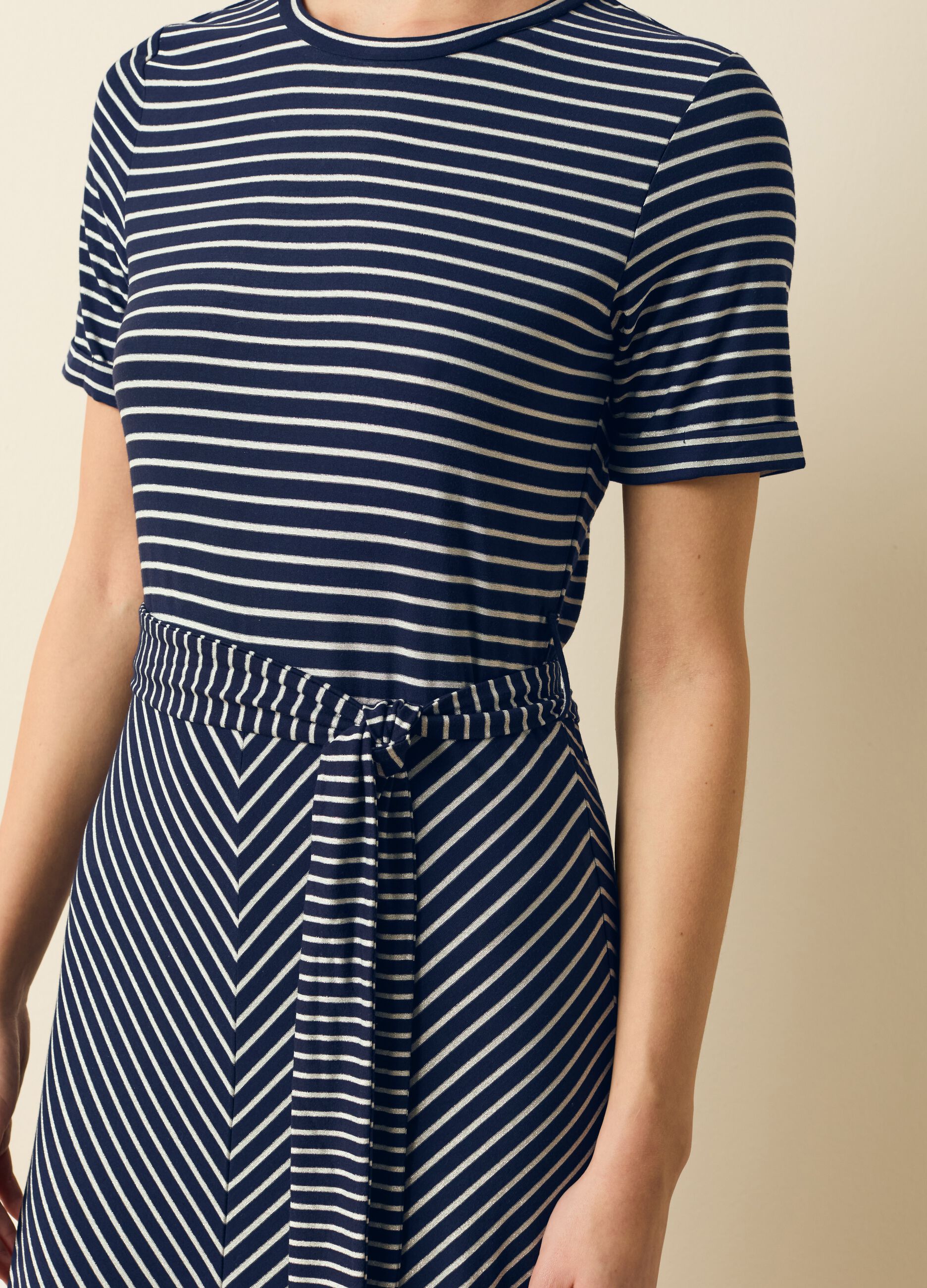 Striped dress in lurex with belt