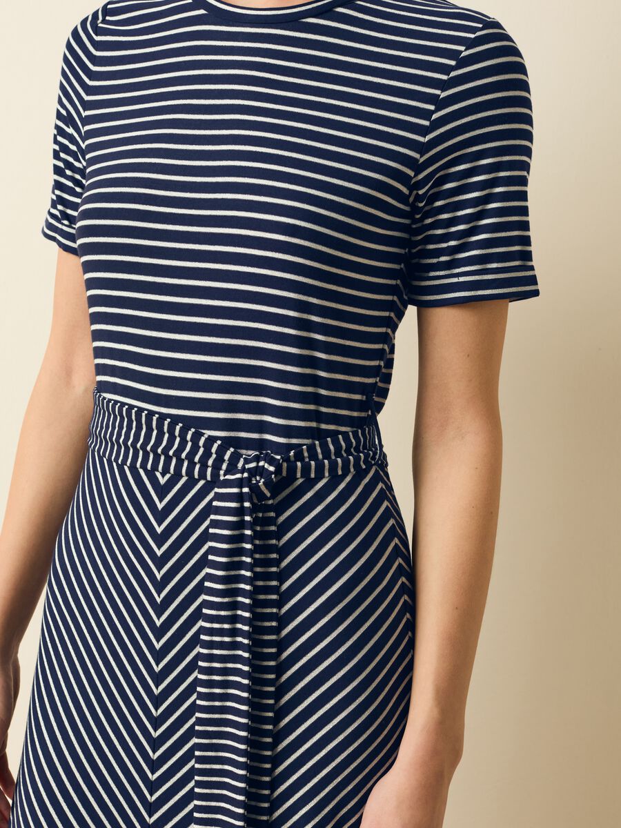 Striped dress in lurex with belt_0