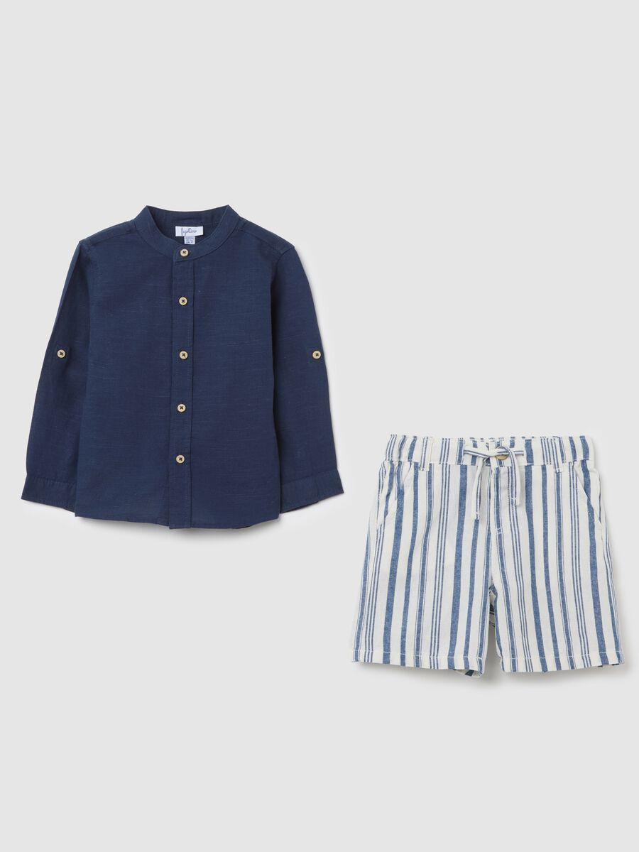 Boys’ blue regular-fit shirt and shorts set in cotton and linen_0
