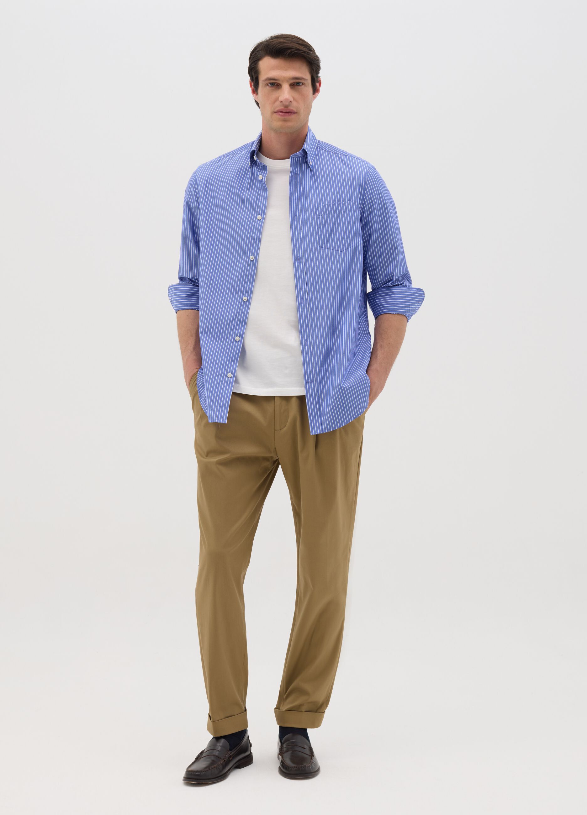 Pantaloni da uomo in cotone elasticizzato marrone carrot fit