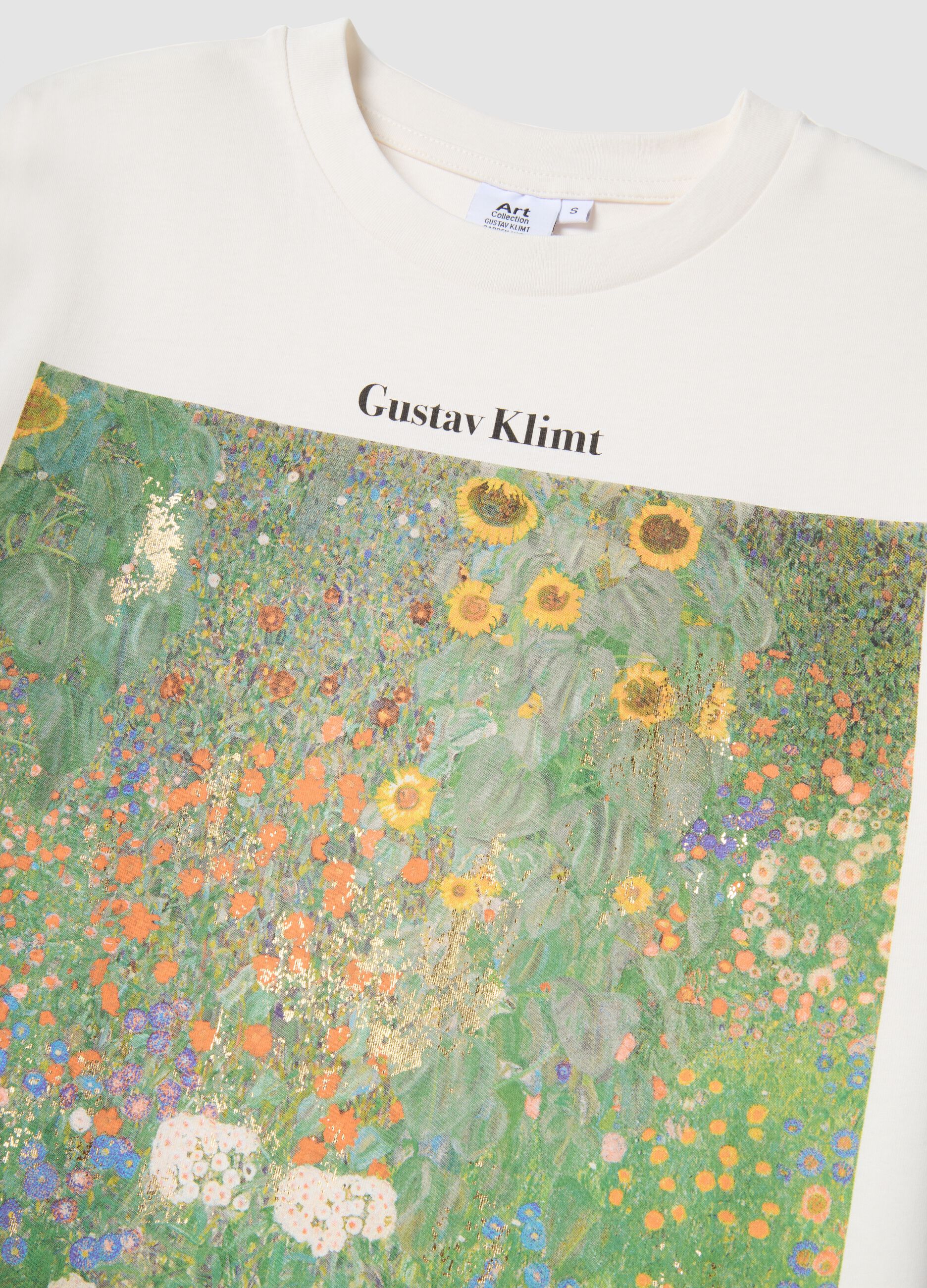 T-shirt in puro cotone bianca regular fit con stampa Klimt