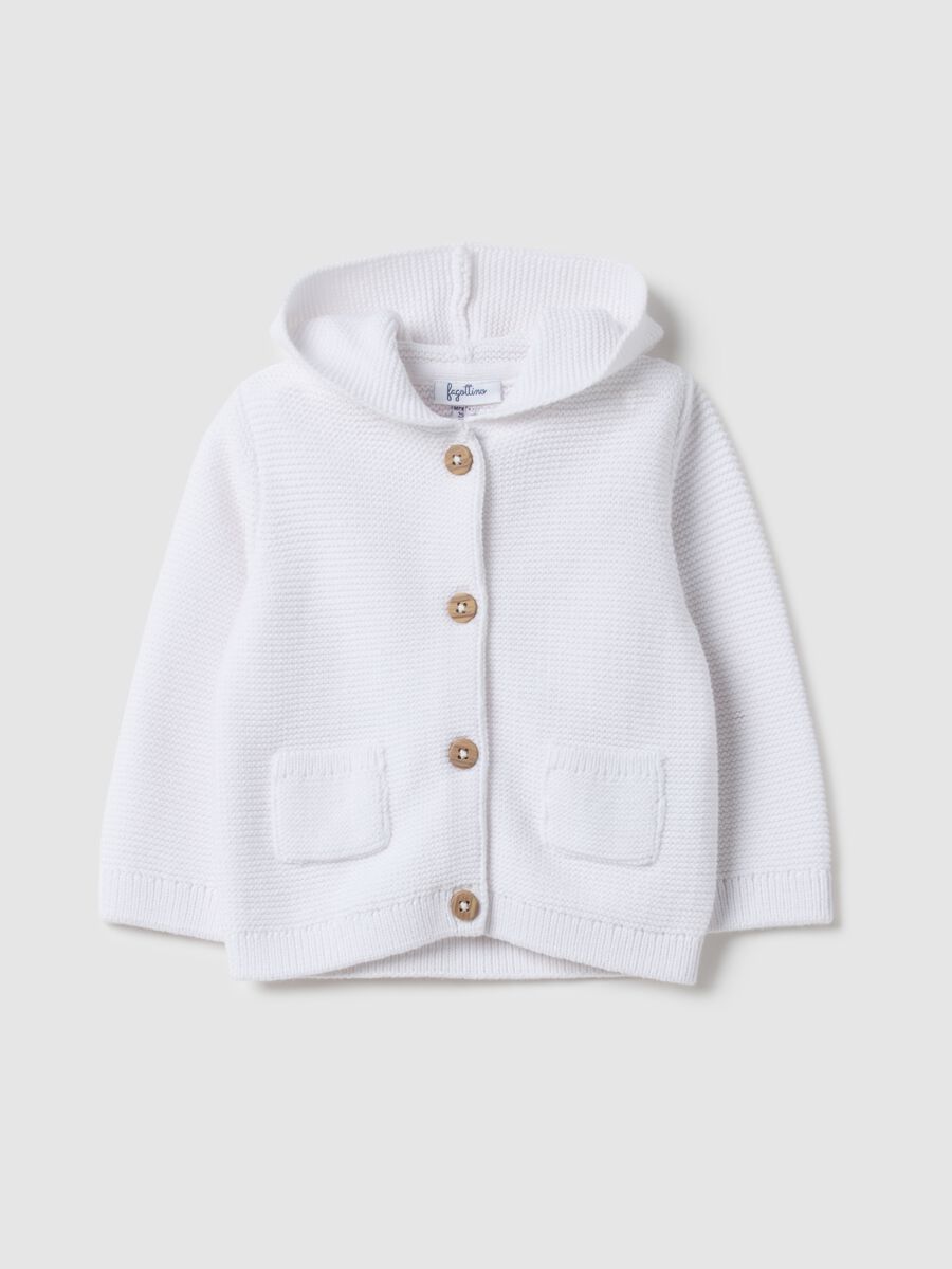 White pure cotton hoodie cardigan for infants regular fit_0