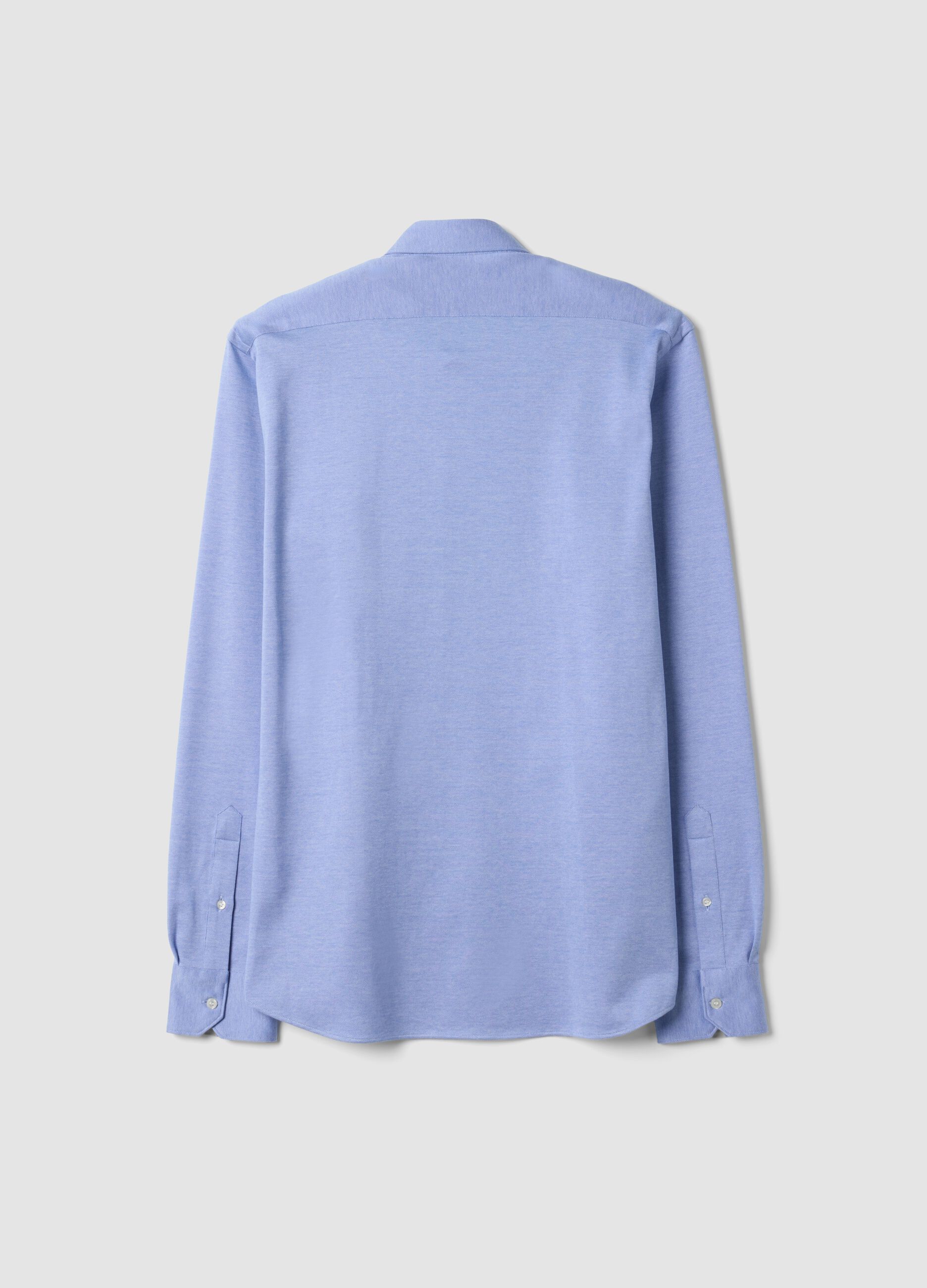 Light blue pure cotton knit shirt, regular fit with classic collar