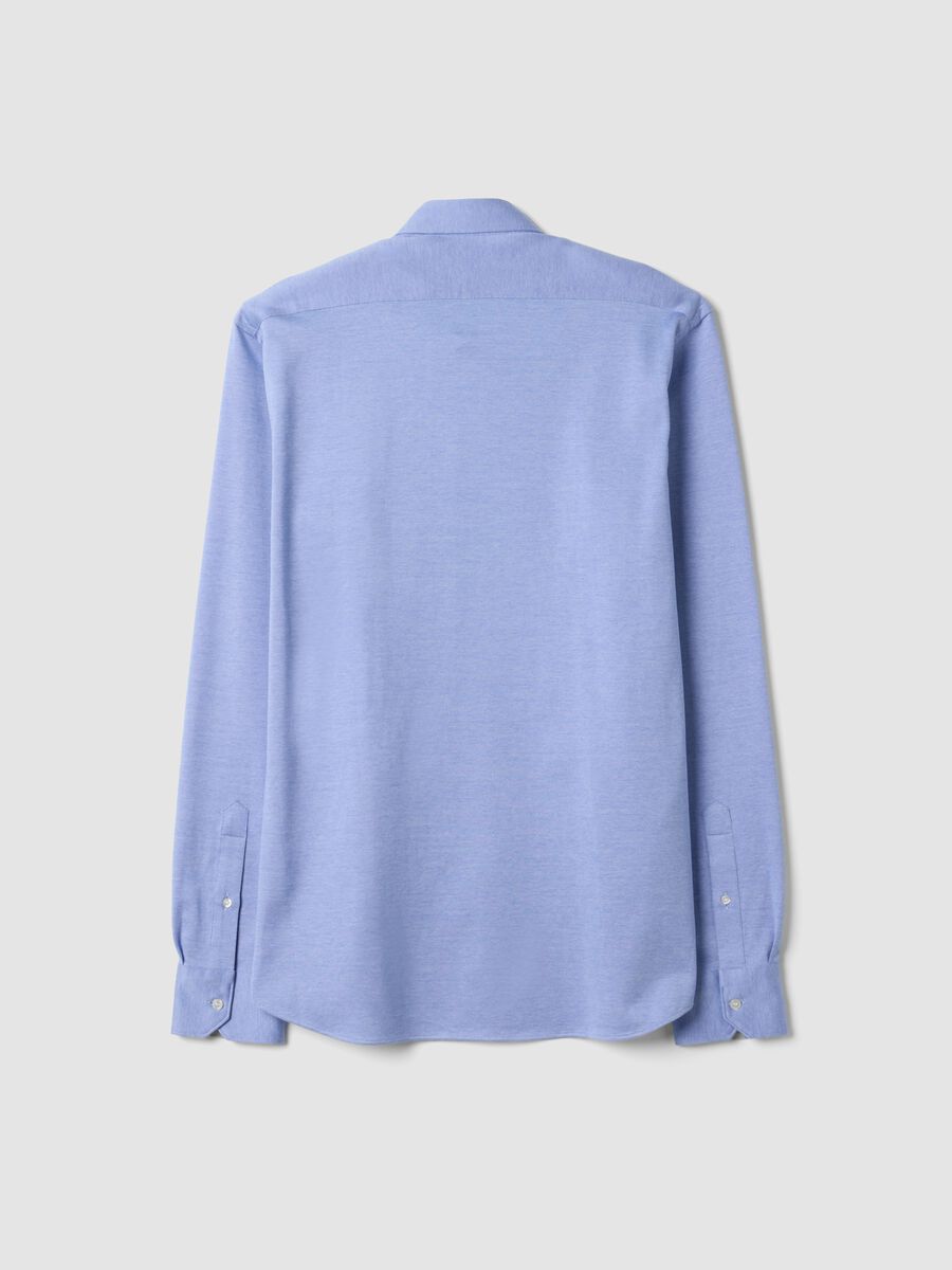 Camicia knit azzurra in puro cotone regular fit con colletto classico_1