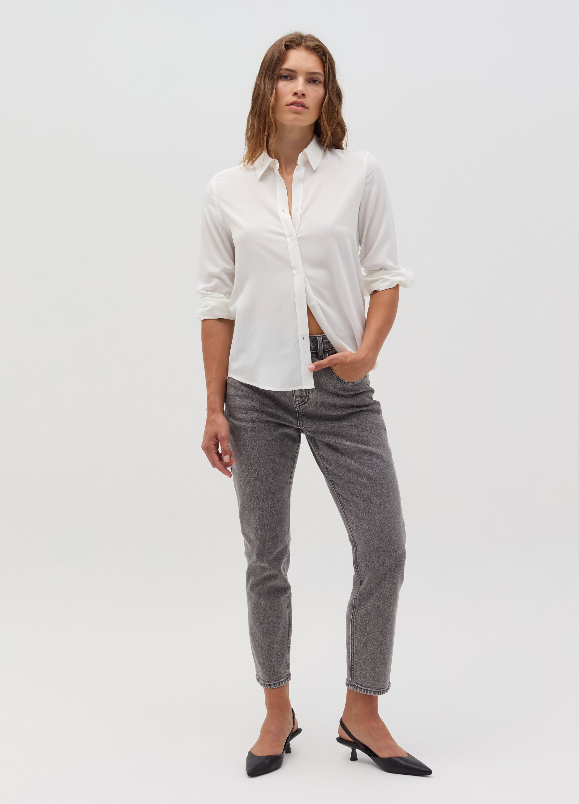 Solid colour viscose shirt