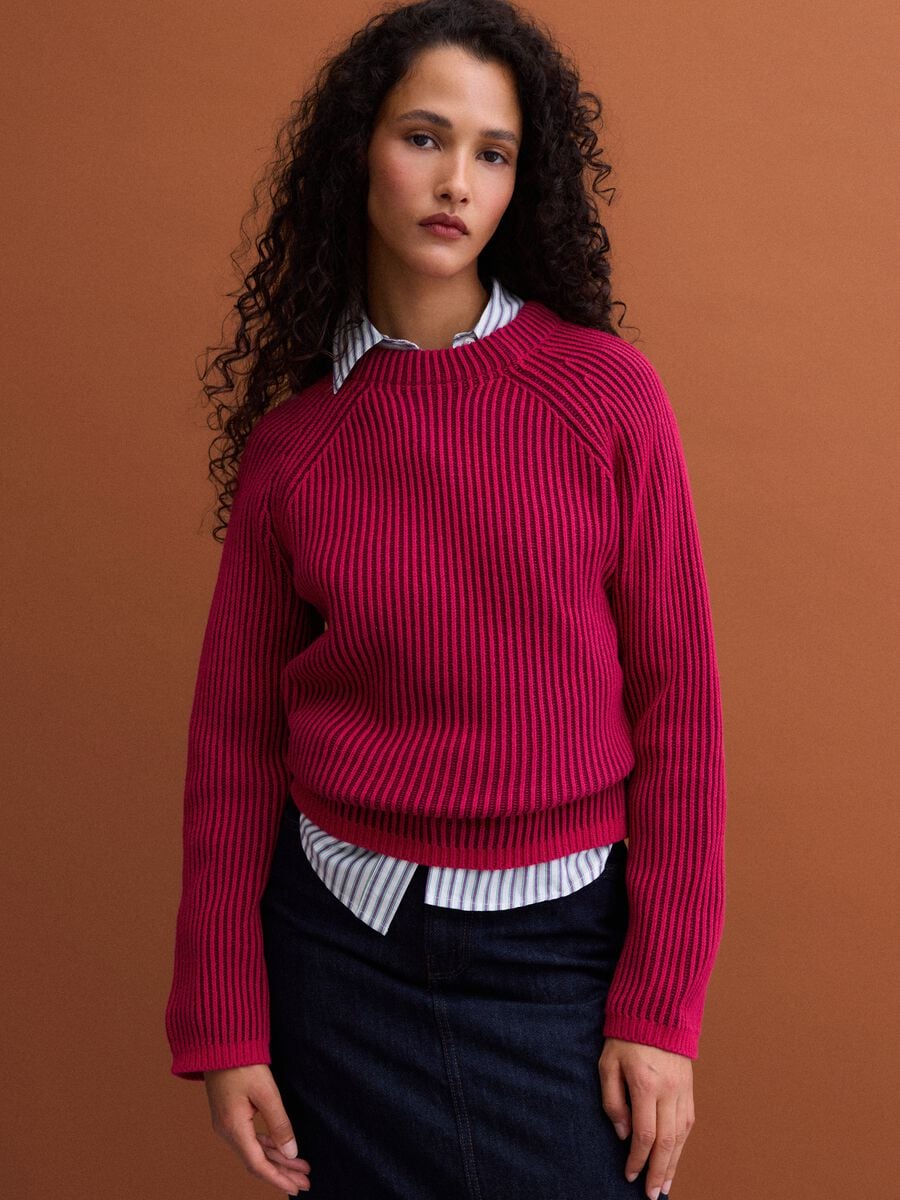 Maglia multicolor in puro cotone a coste con girocollo regular fit_1