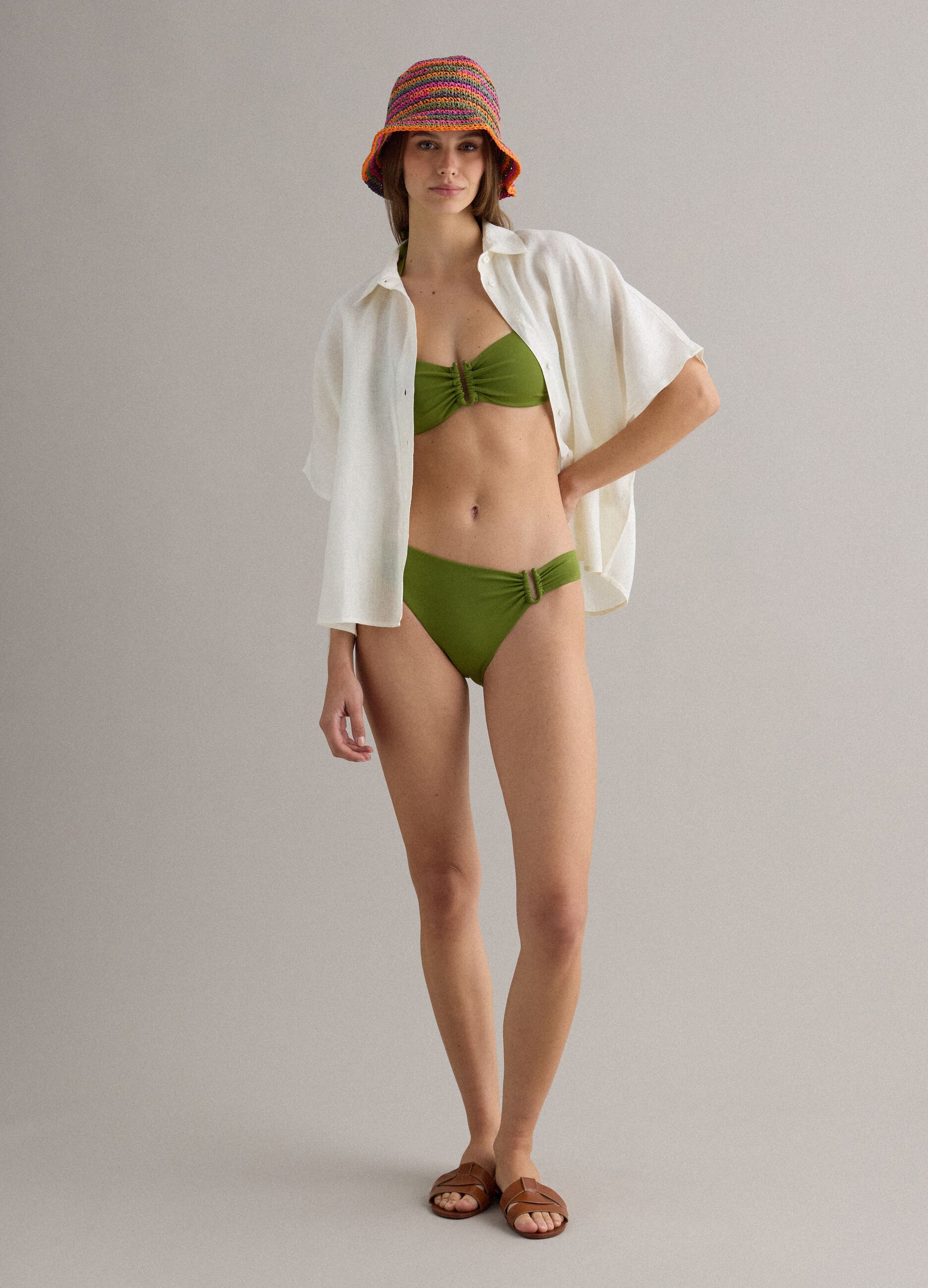 Green stretch-fabric bikini bottoms