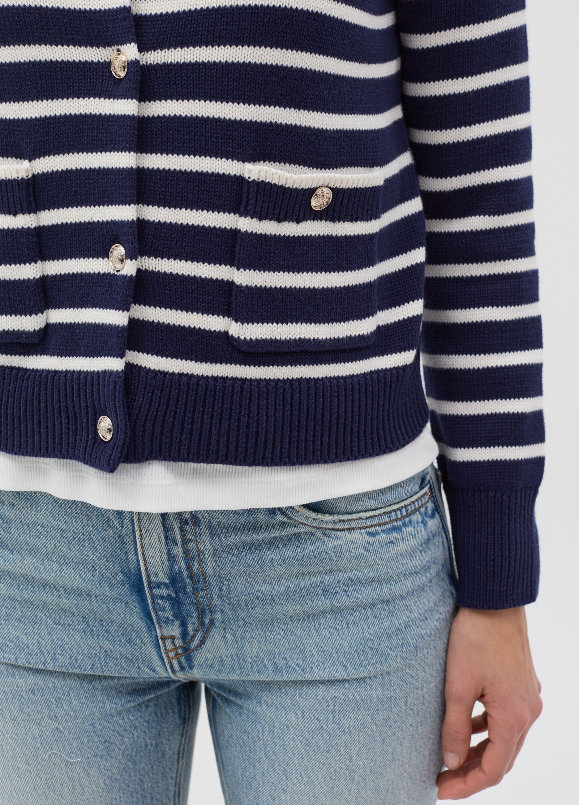 Striped cardigan with gold-coloured buttons