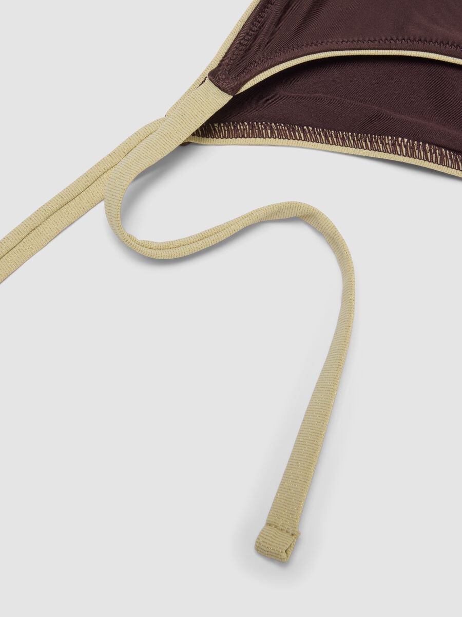 Brown stretch bikini bottoms with contrast tie sides_5