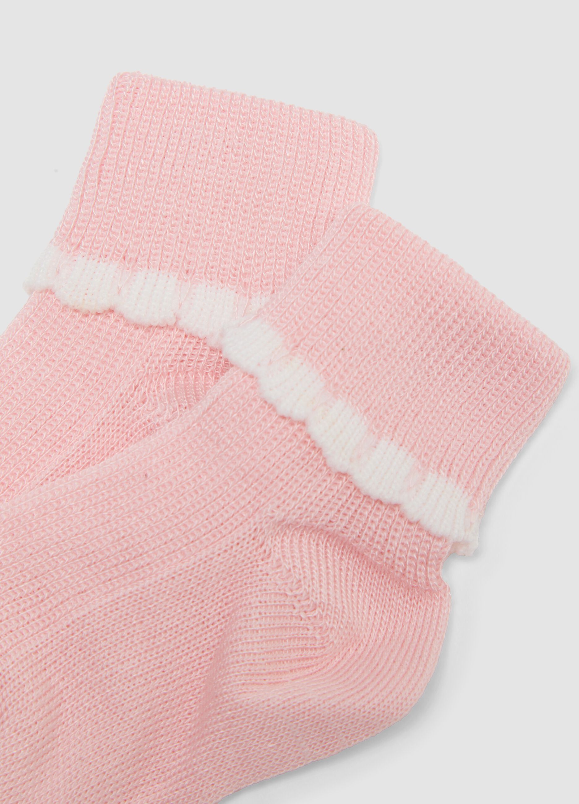 Bipack di calze corte rosa e bianco con bordo volant per neonata