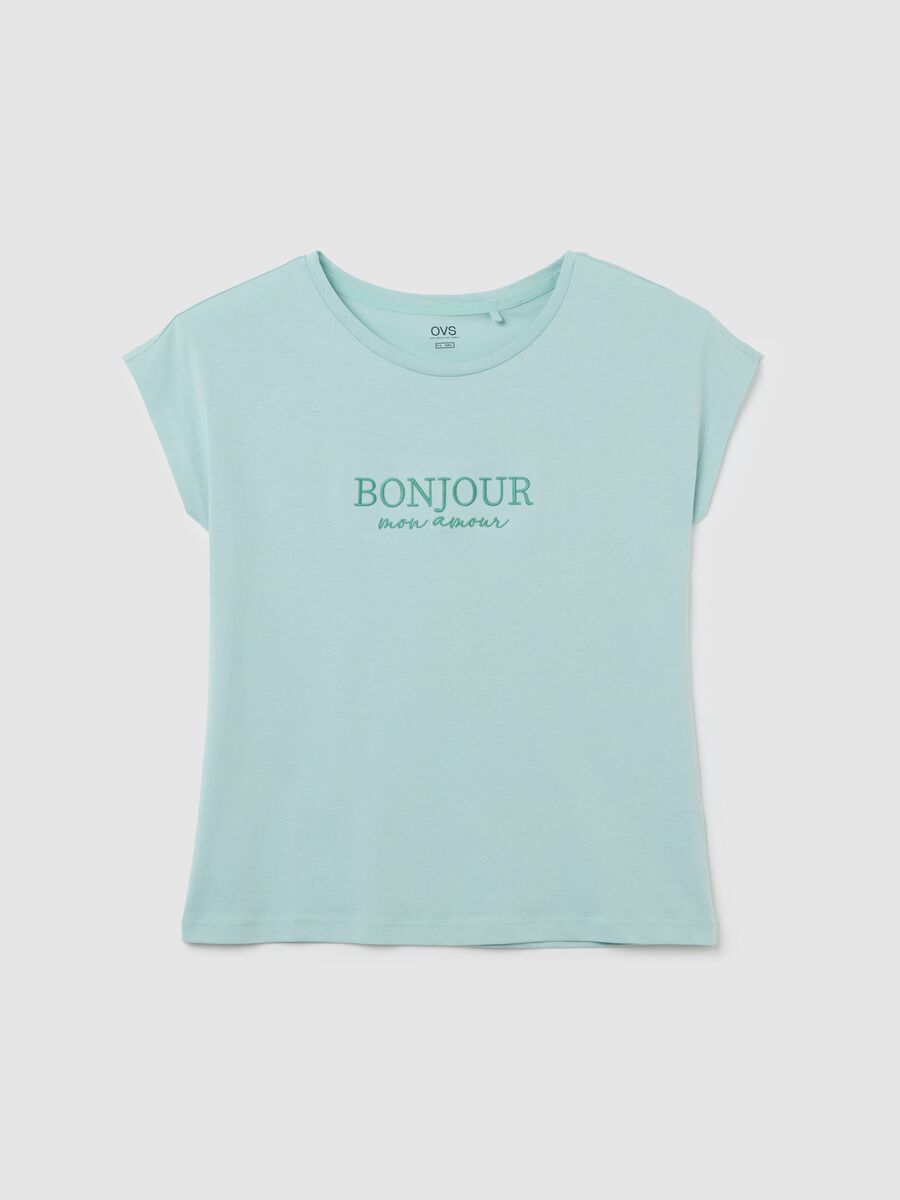 Light blue cotton pyjama top with lettering embroidery_0