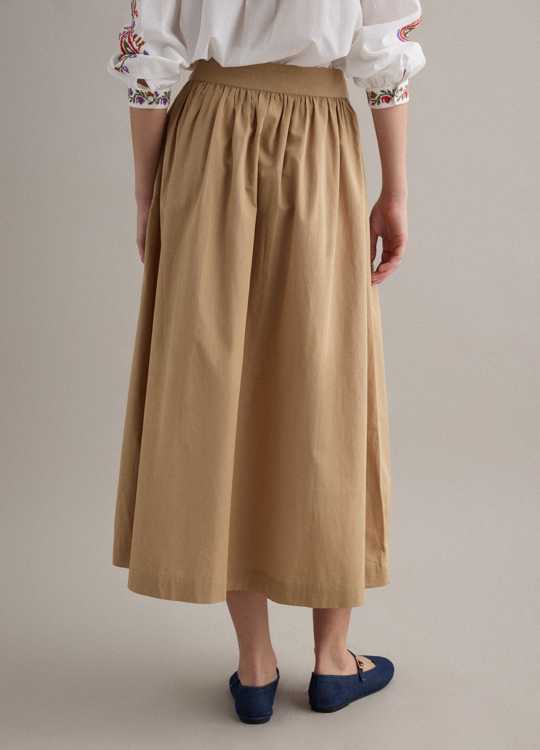 Beige long skirt in pure cotton