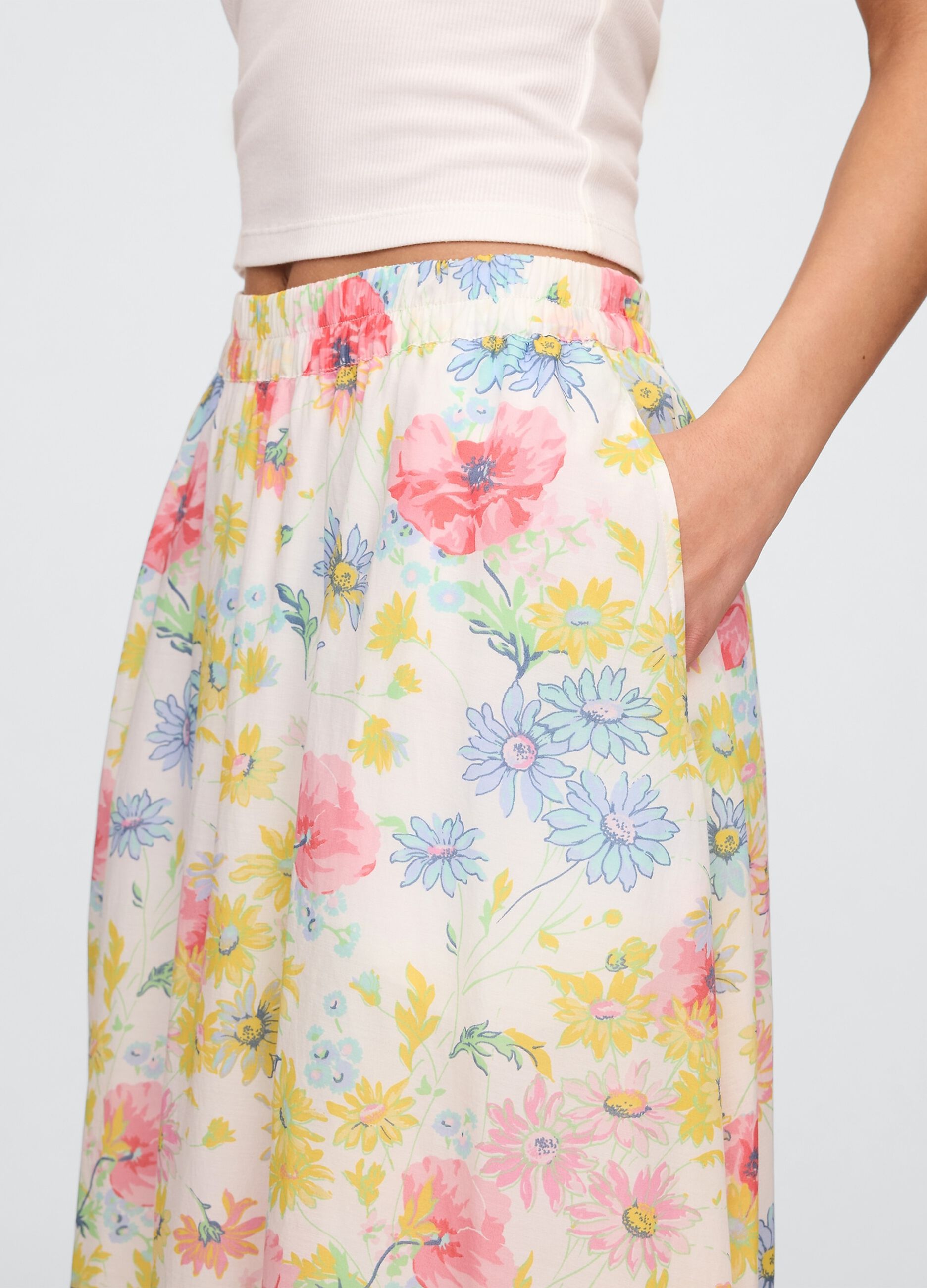 Multicolor floral midi skirt in viscose and cotton blend