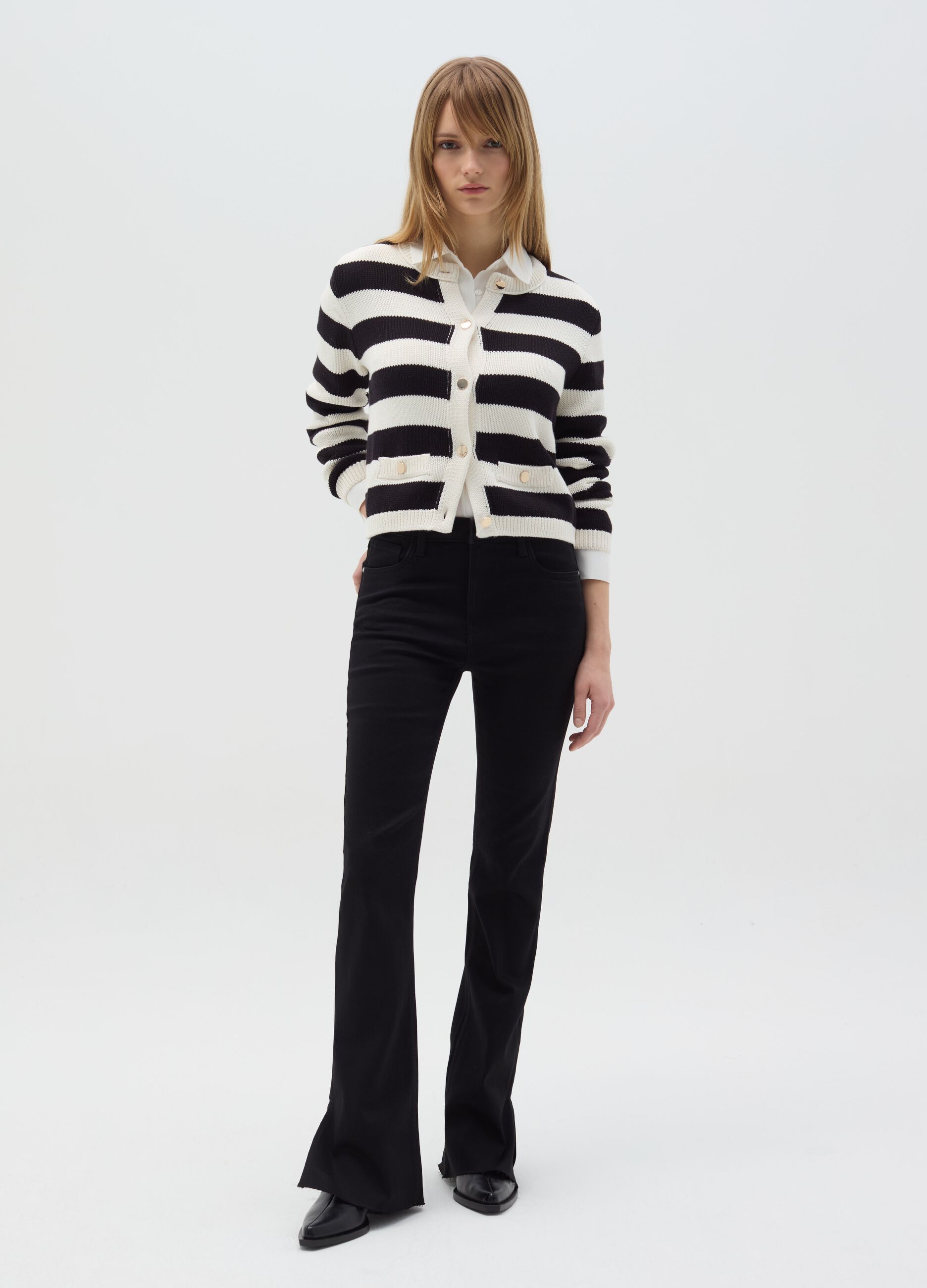 Striped cardigan with gold buttons