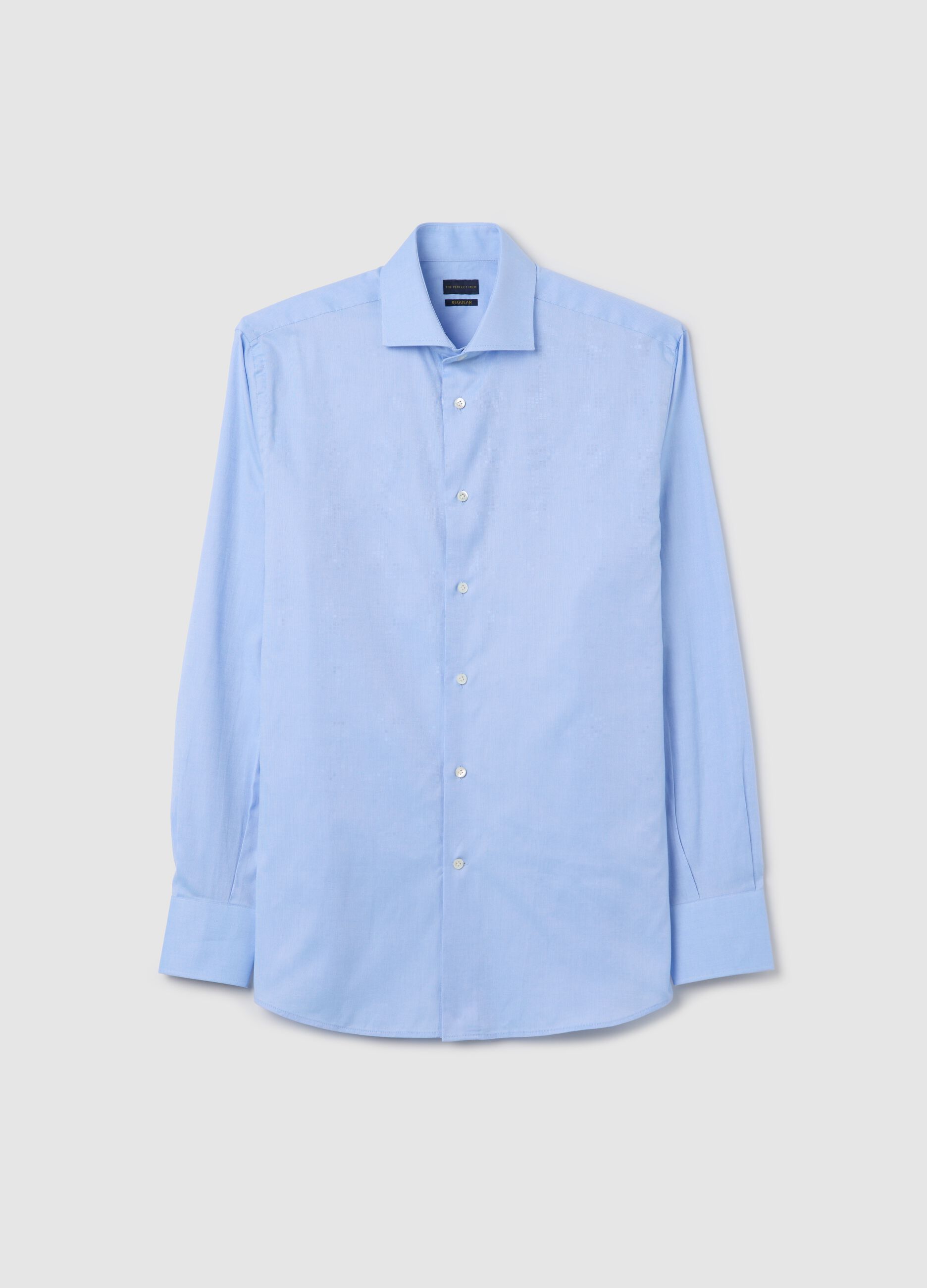 Camicia da uomo in puro cotone azzurra regular fit con colletto alla francese