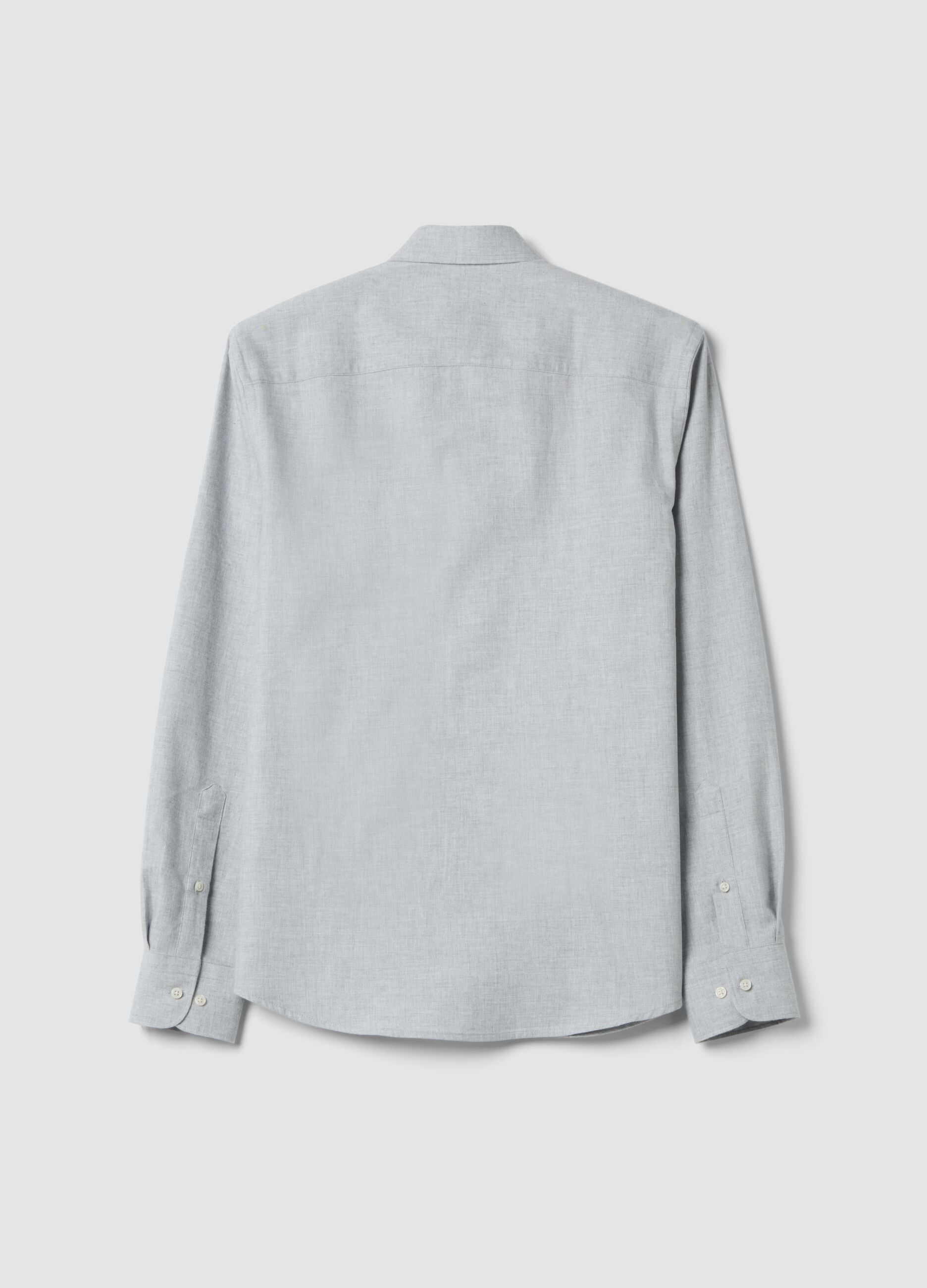 Grey pure cotton twill shirt, regular fit