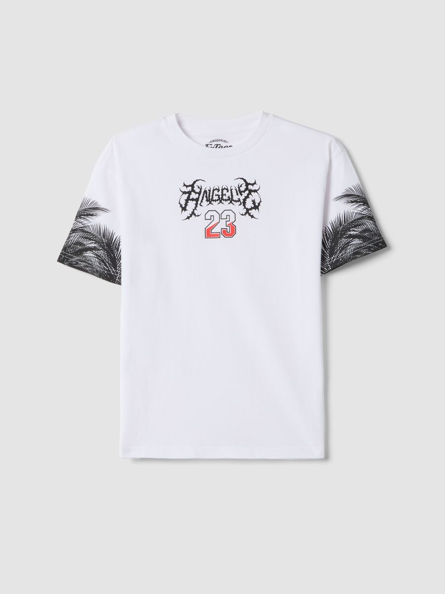T-shirt in puro cotone bianca da bambino oversize fit con stampe_3