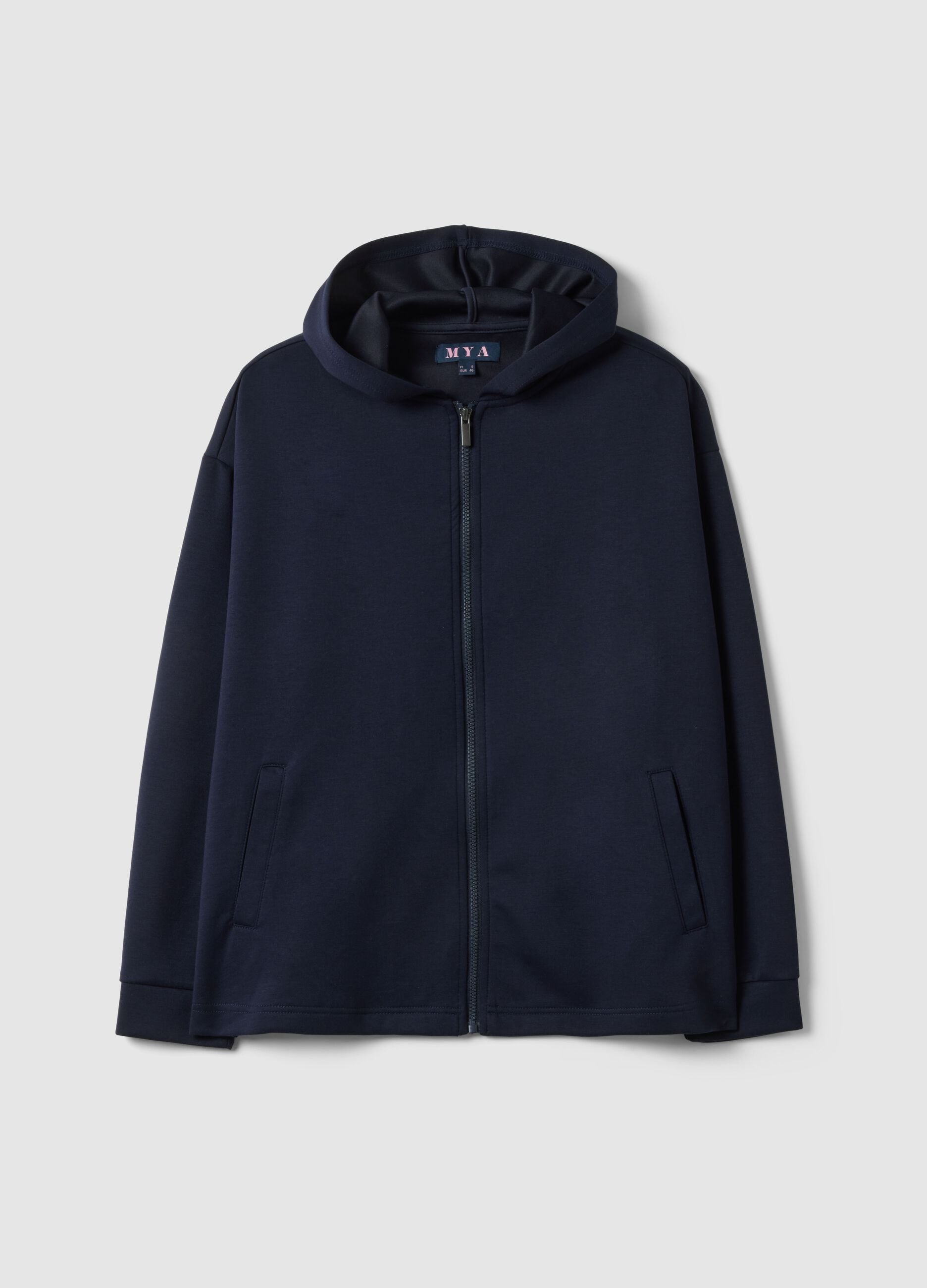 Blue stretch viscose hoodie regular fit with zip