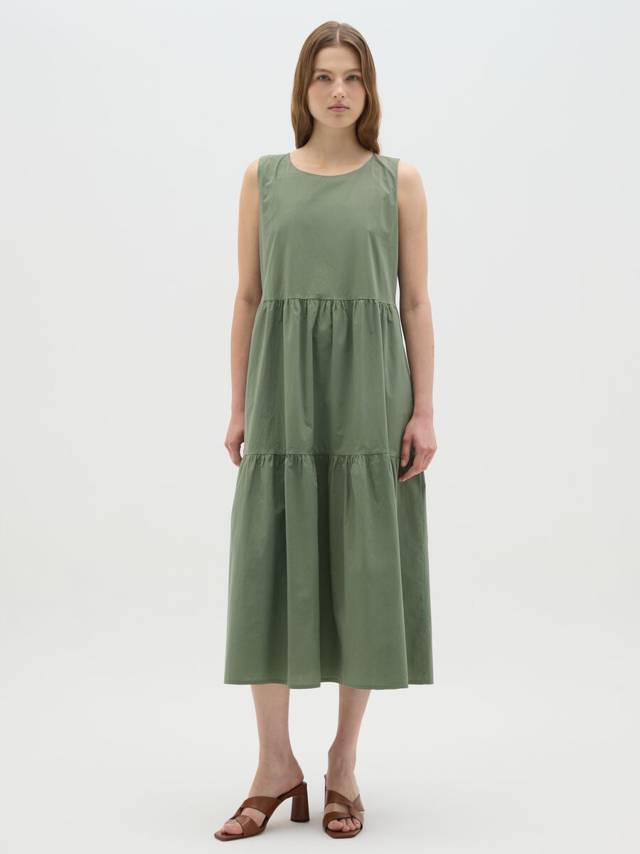 Abito lungo da donna in puro cotone verde regular fit_0