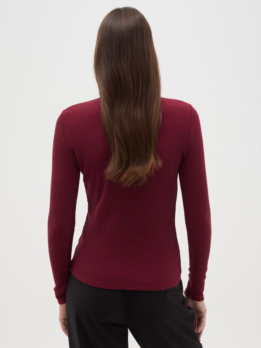 Maglia girocollo con maniche lunghe a righe rossa regular fit_2