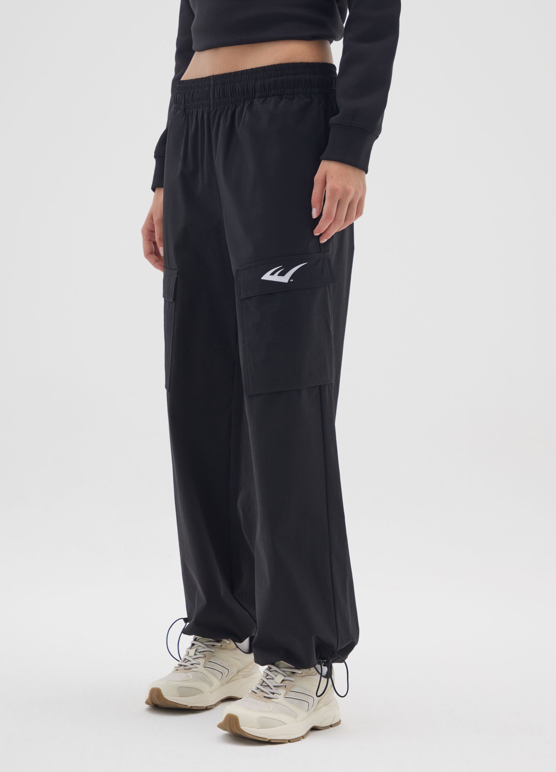 Black Stretch Fabric Cargo Trousers Regular Fit Everlast