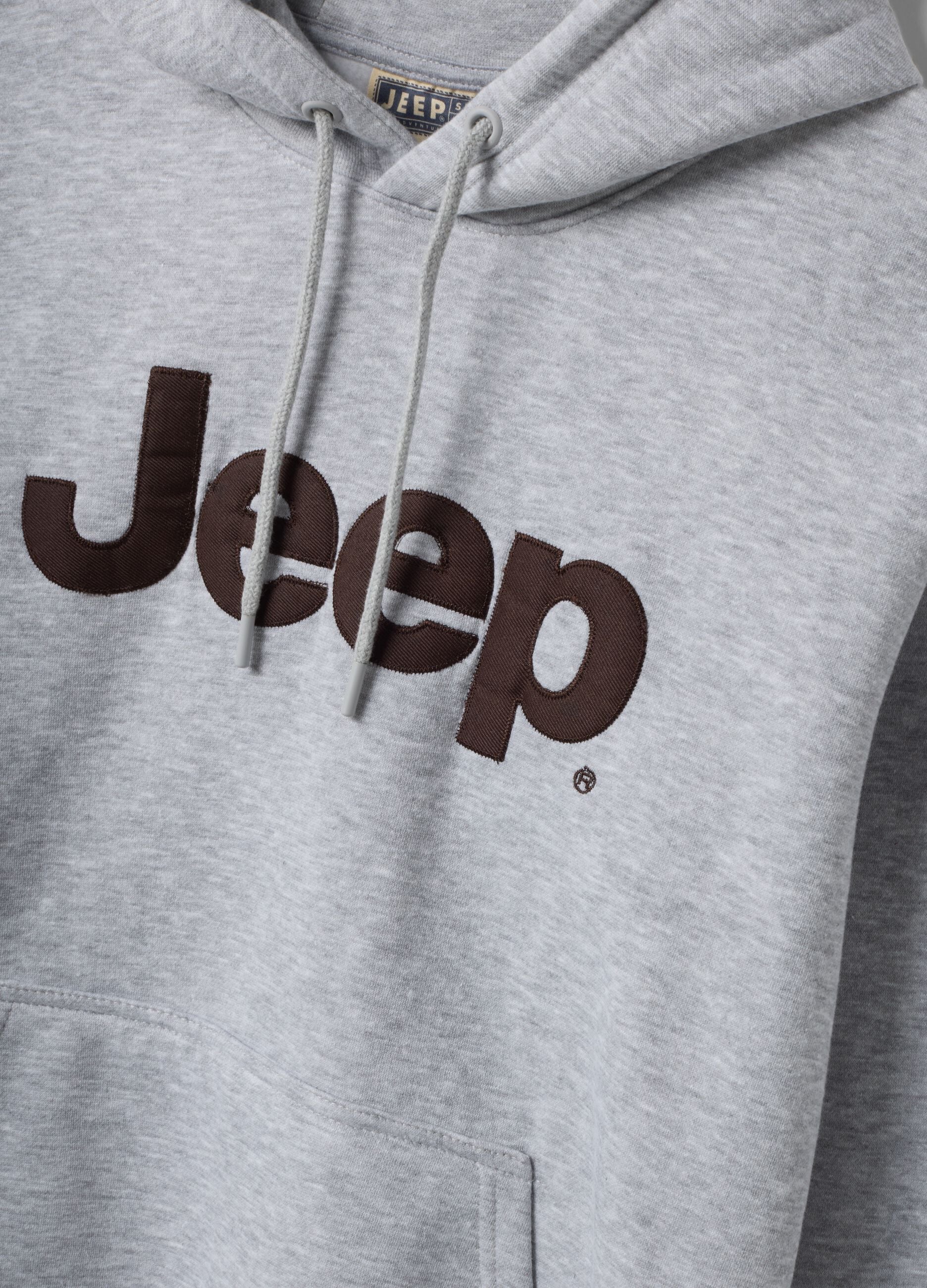 Grey cotton-blend hoodie with Jeep print, relaxed fit