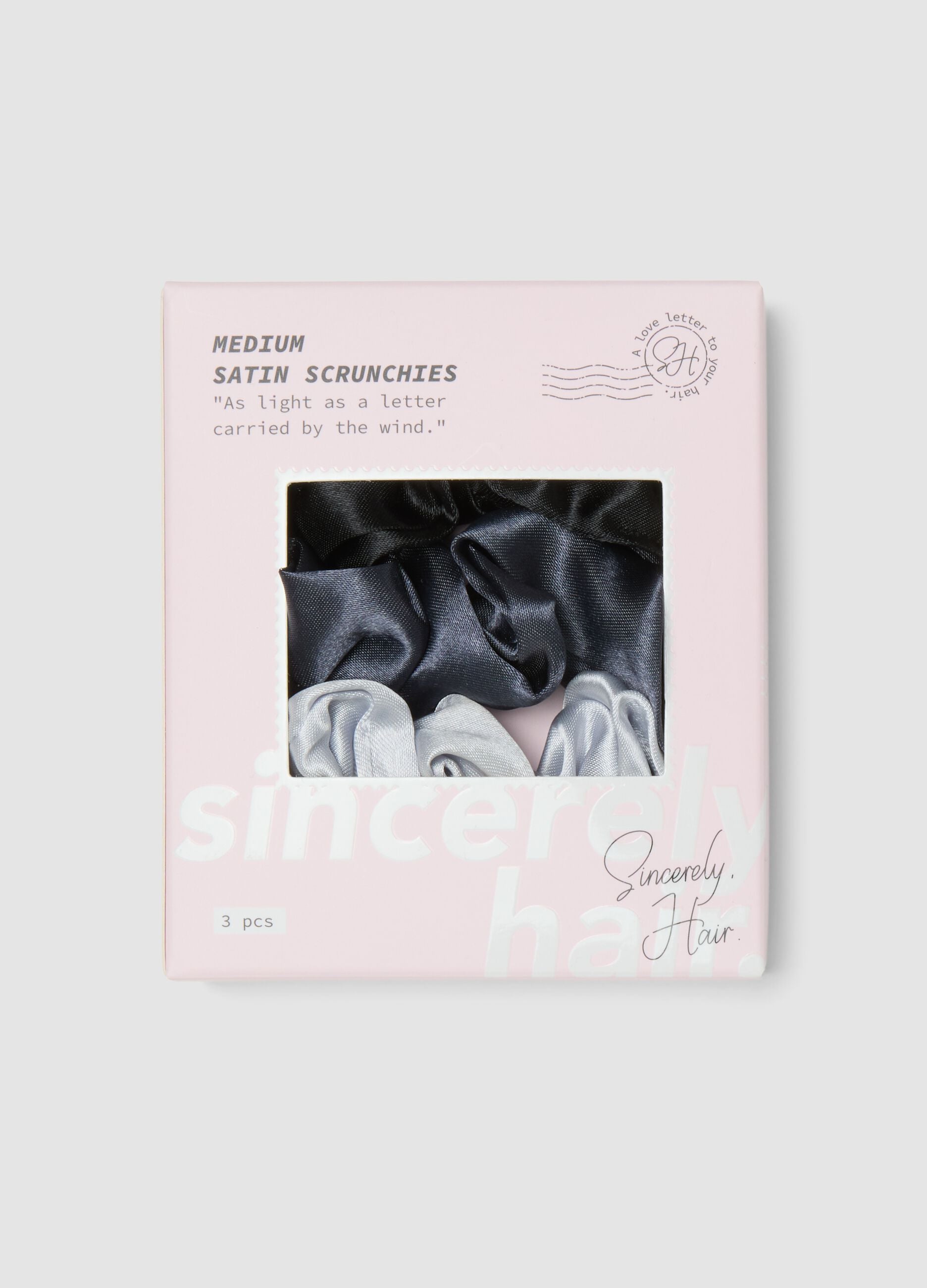 SINCERELY HAIR Medium satin scrunchies 3-pack Black & Grey