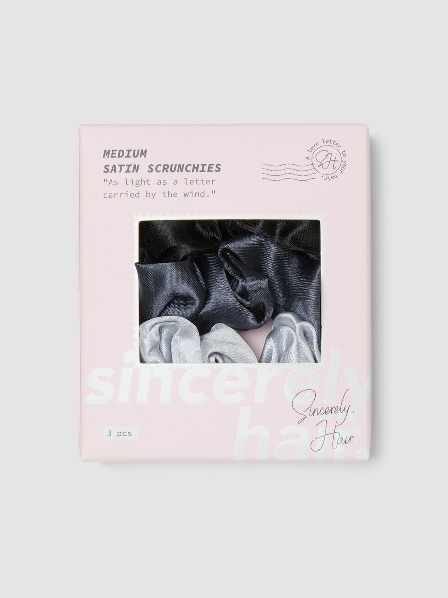 SINCERELY HAIR Medium satin scrunchies 3-pack Black & Grey_0