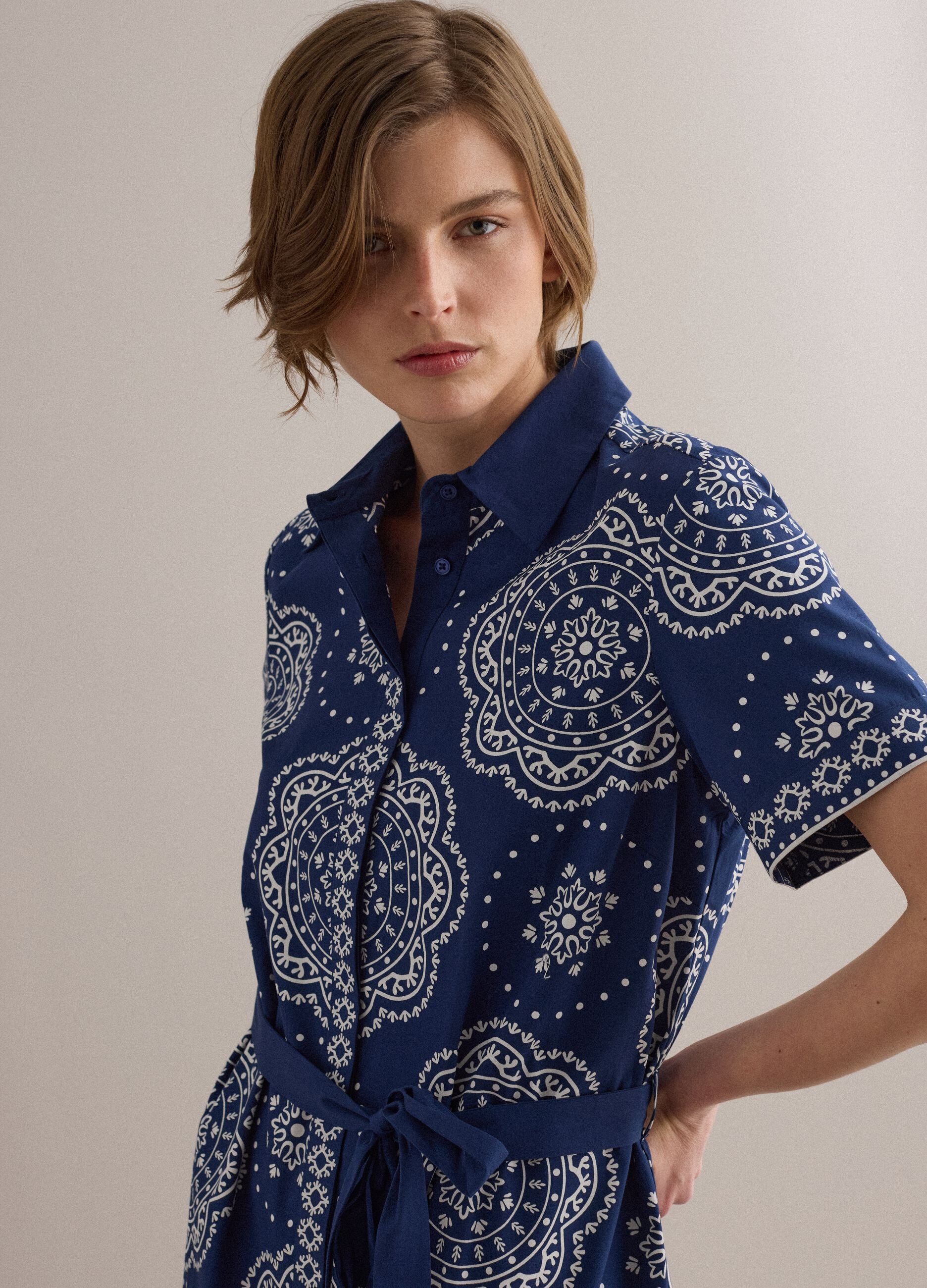 Blue pure cotton shirt dress
