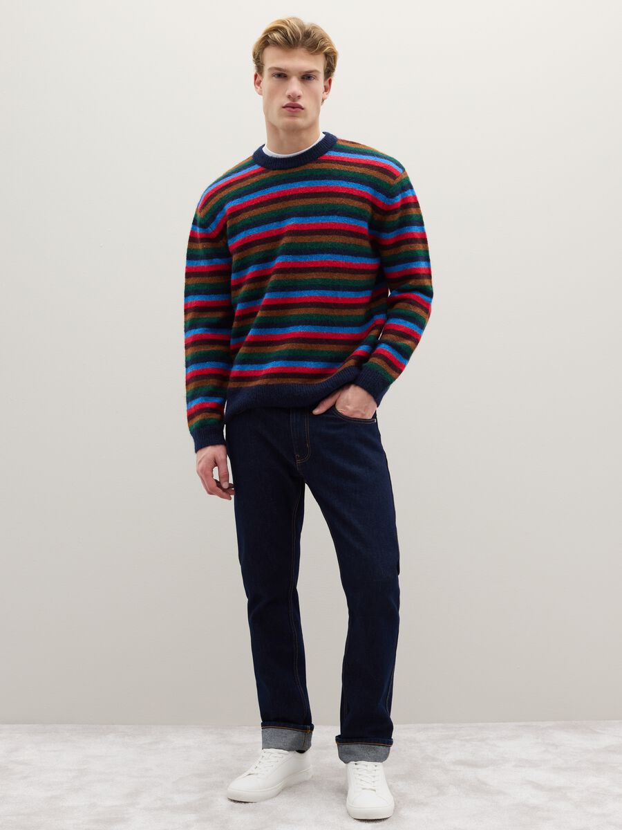 Maglione a righe regular fit multicolor in misto lana_1