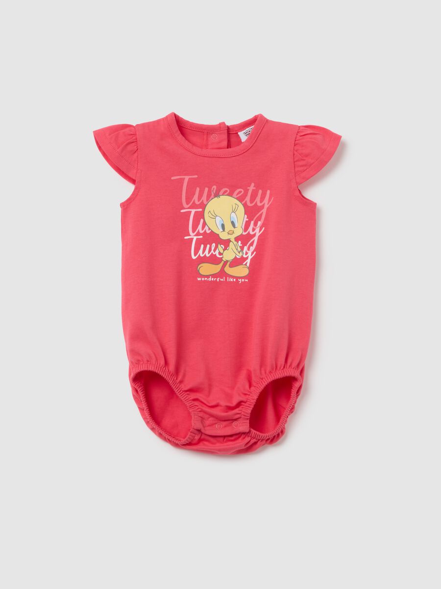 Newborn bodysuit in pure red cotton with ruffle sleeves_0