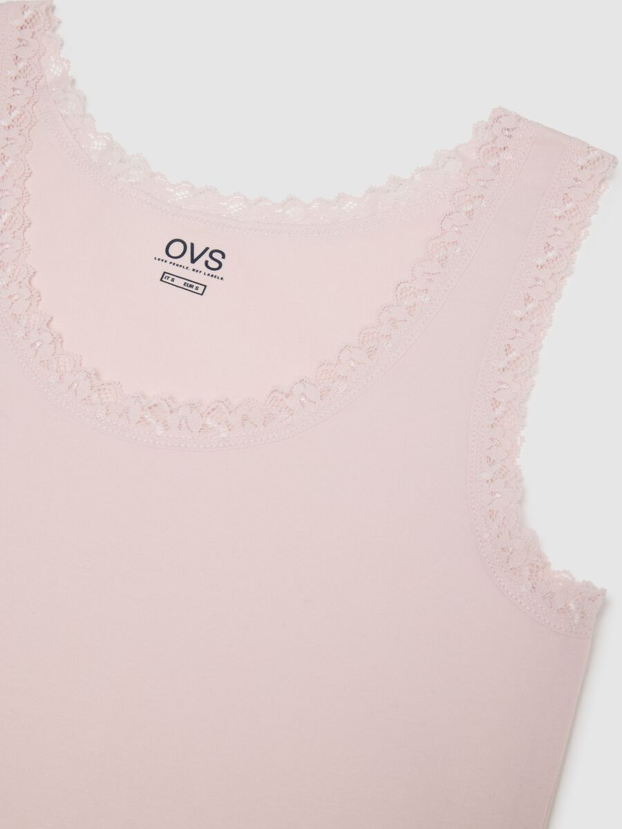 Pink Stretch Cotton Vest Regular Fit with Lace Trim_1
