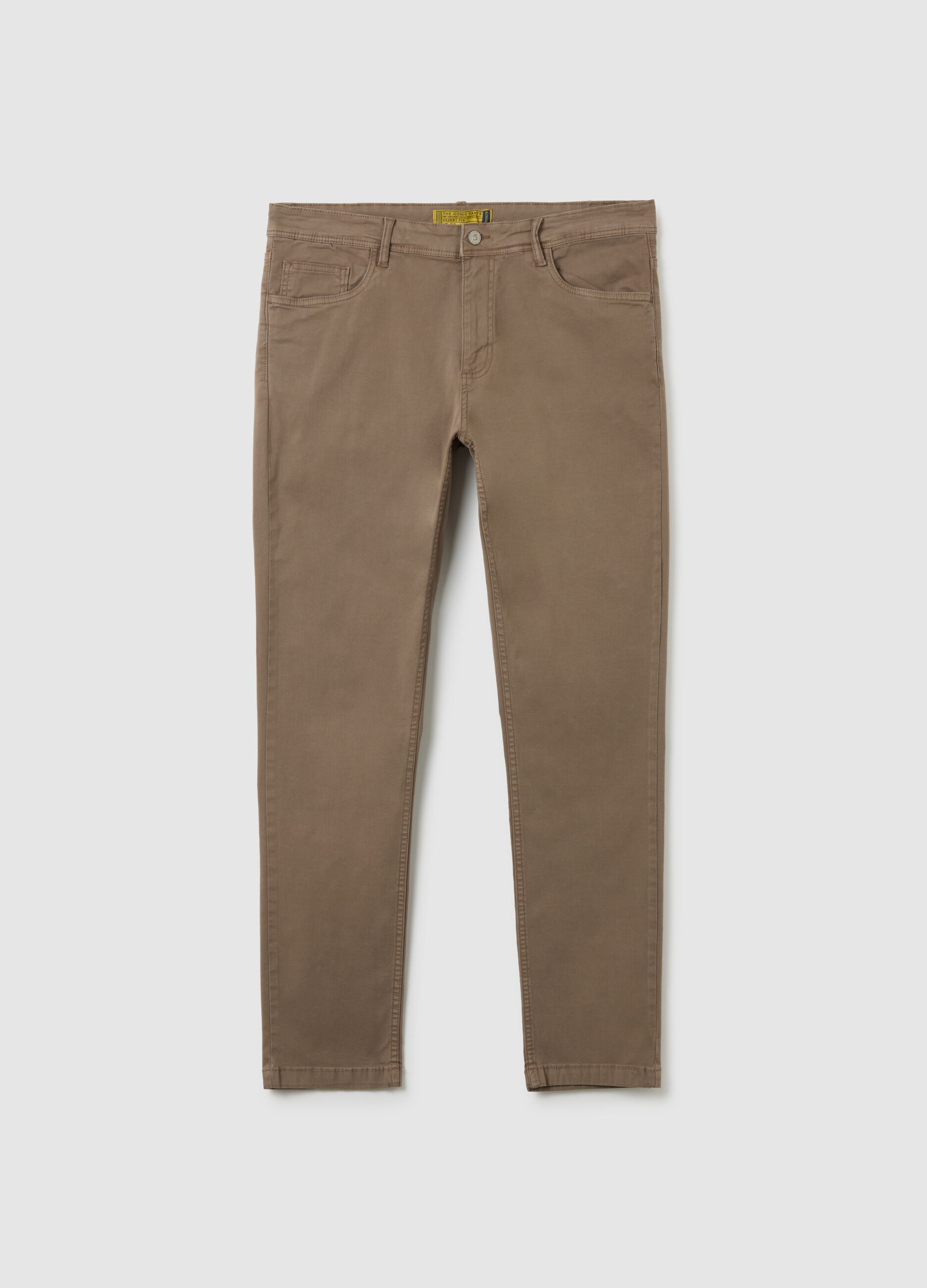 Brown skinny fit stretch cotton trousers