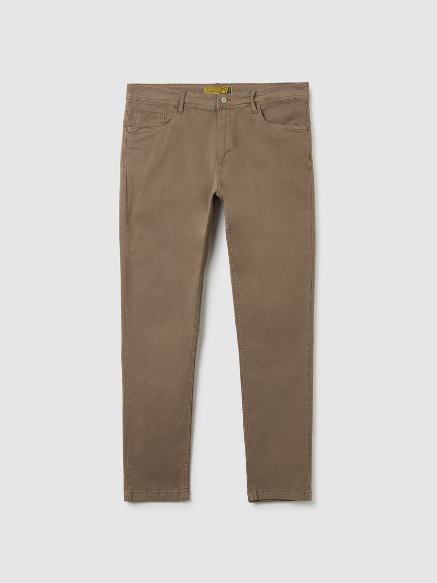 Brown skinny fit stretch cotton trousers_0