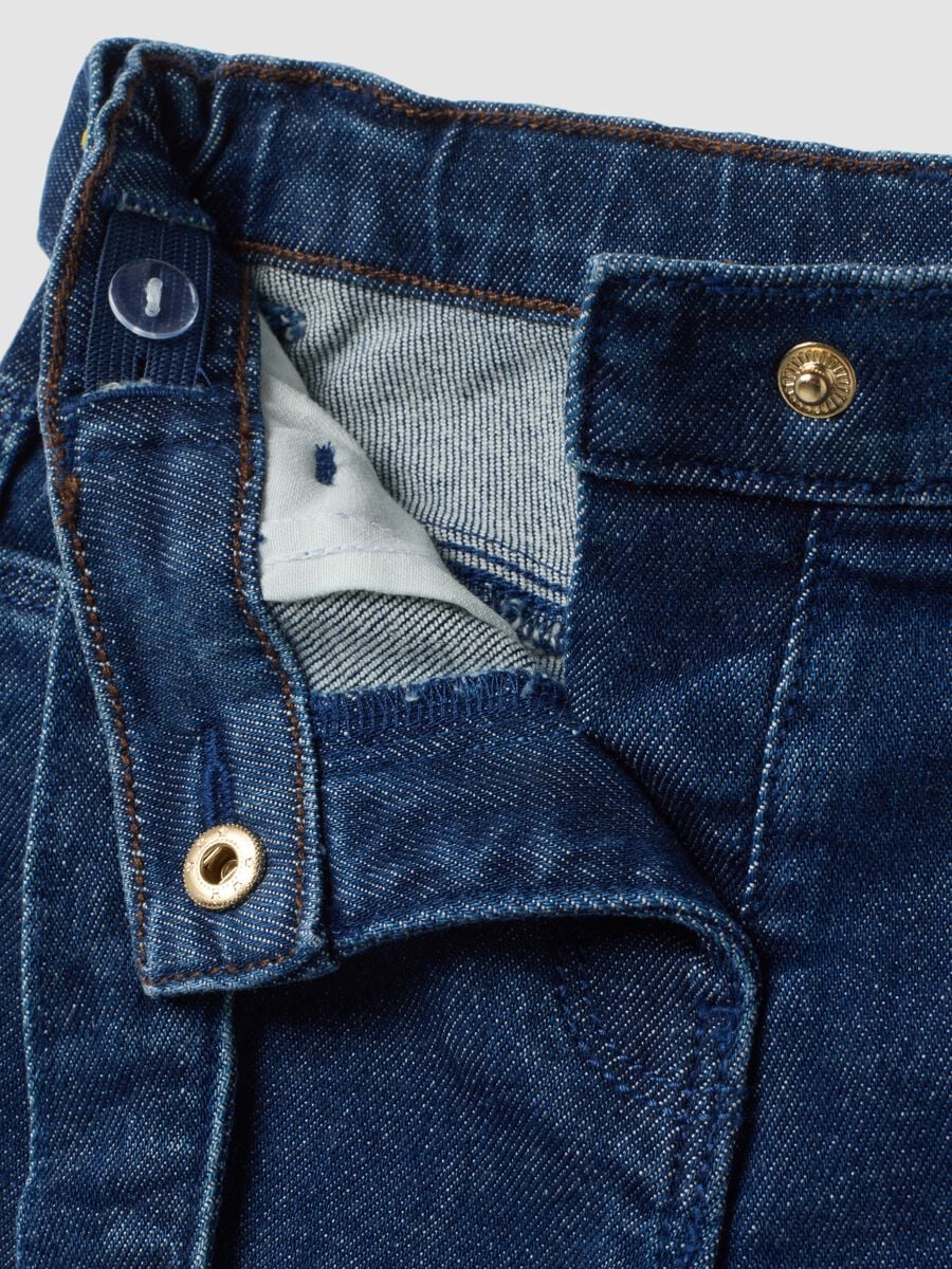 Blue stretch cotton wide-leg jeans with belt_2