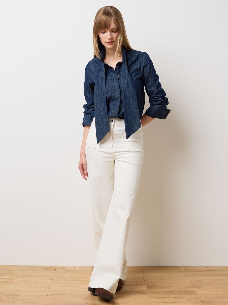 Wide Leg Beige Denim Trousers_0