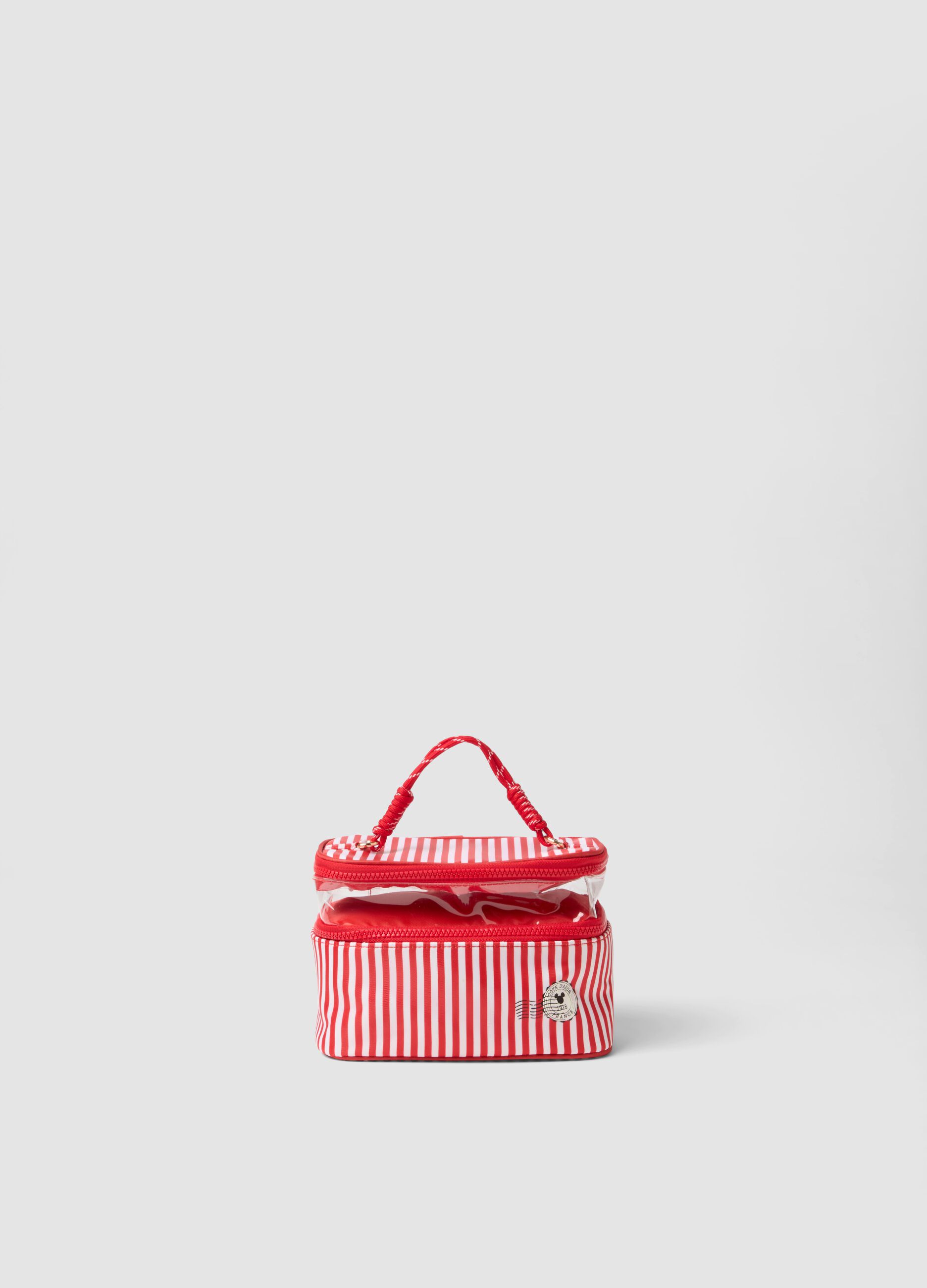 Multicolour striped beauty case with sturdy handles