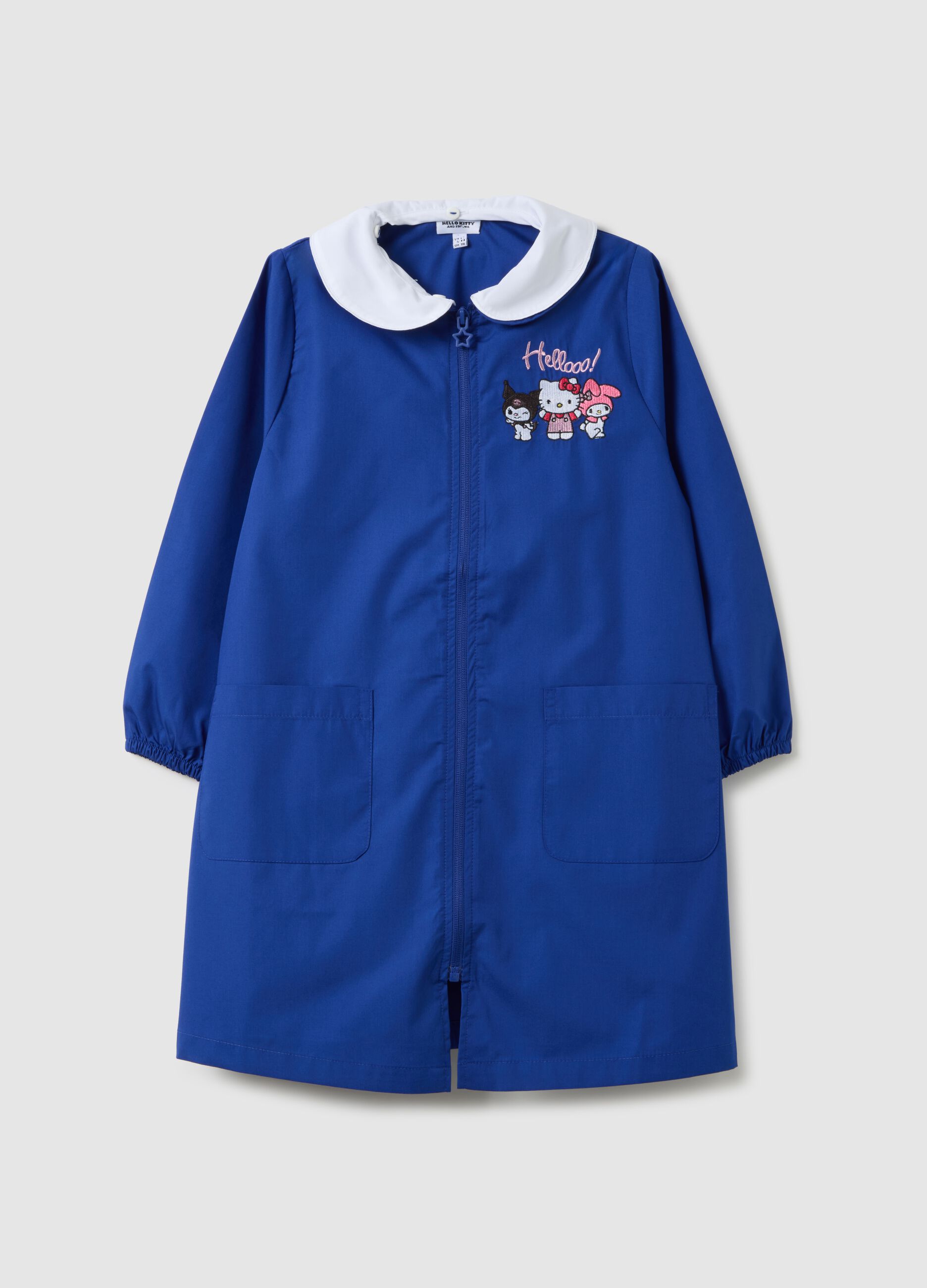 Grembiule scolastico da bambina in misto blu con colletto